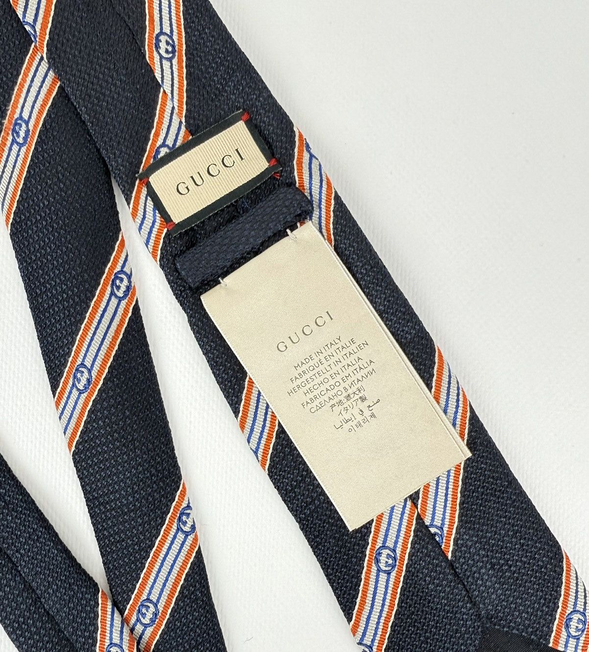 Gucci Gucci Luxury 100% silk Tie Blue Striped Logo Necktie for Men Size ONE SIZE - 9 Thumbnail