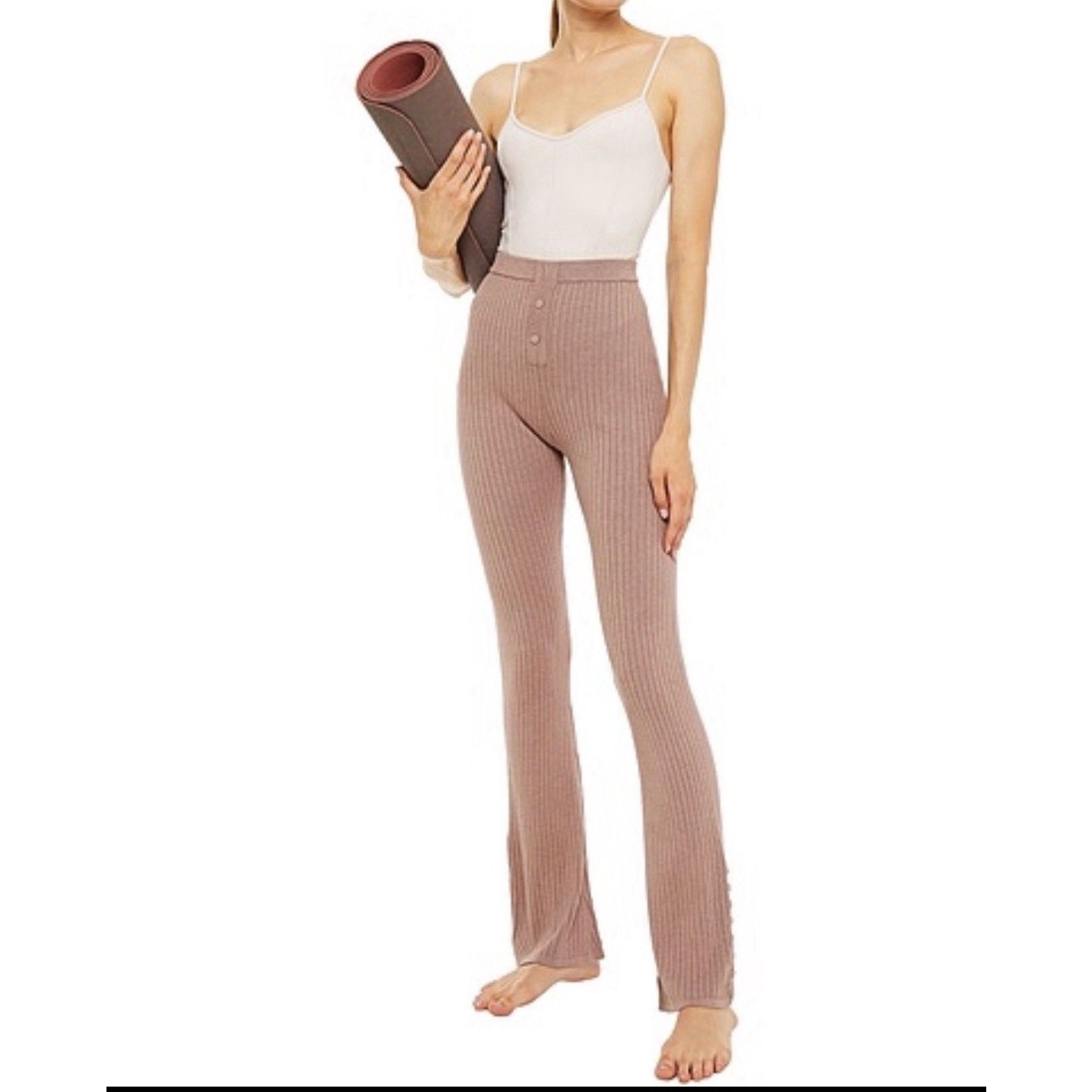 Live The Process NWT Live The Process Dusty Rose Pink Ribbed Flare Pants L Size 29" - 2 Thumbnail