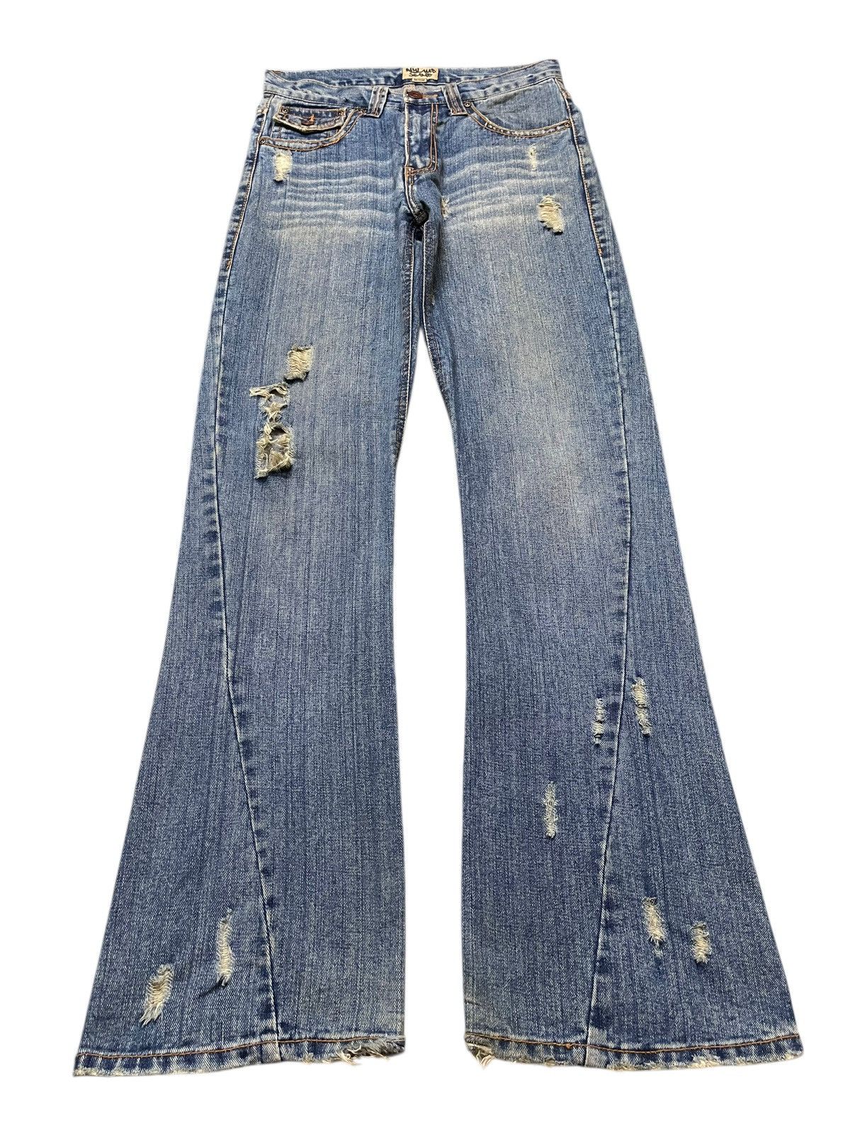 Vintage Japan Nylaus Faded Wash Distressed Spiral Wide Leg