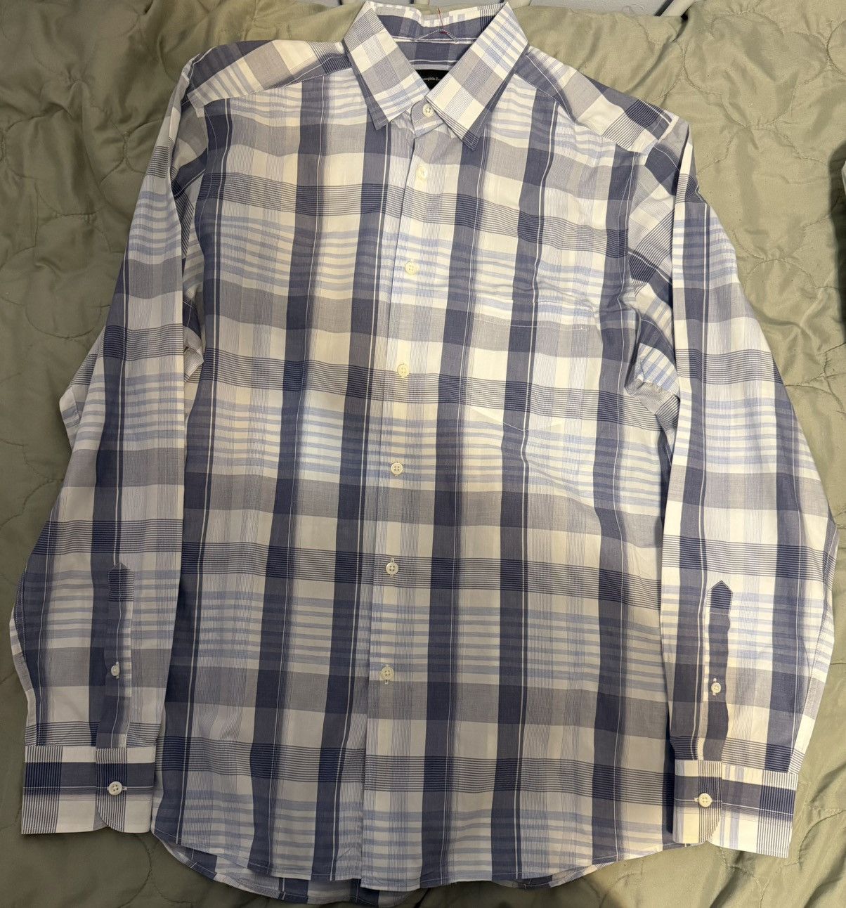 Ermenegildo Zegna Ermenegildo Zegna Blue and White Plaid Button Down Shirt Size US XL / EU 56 / 4 - 1 Thumbnail