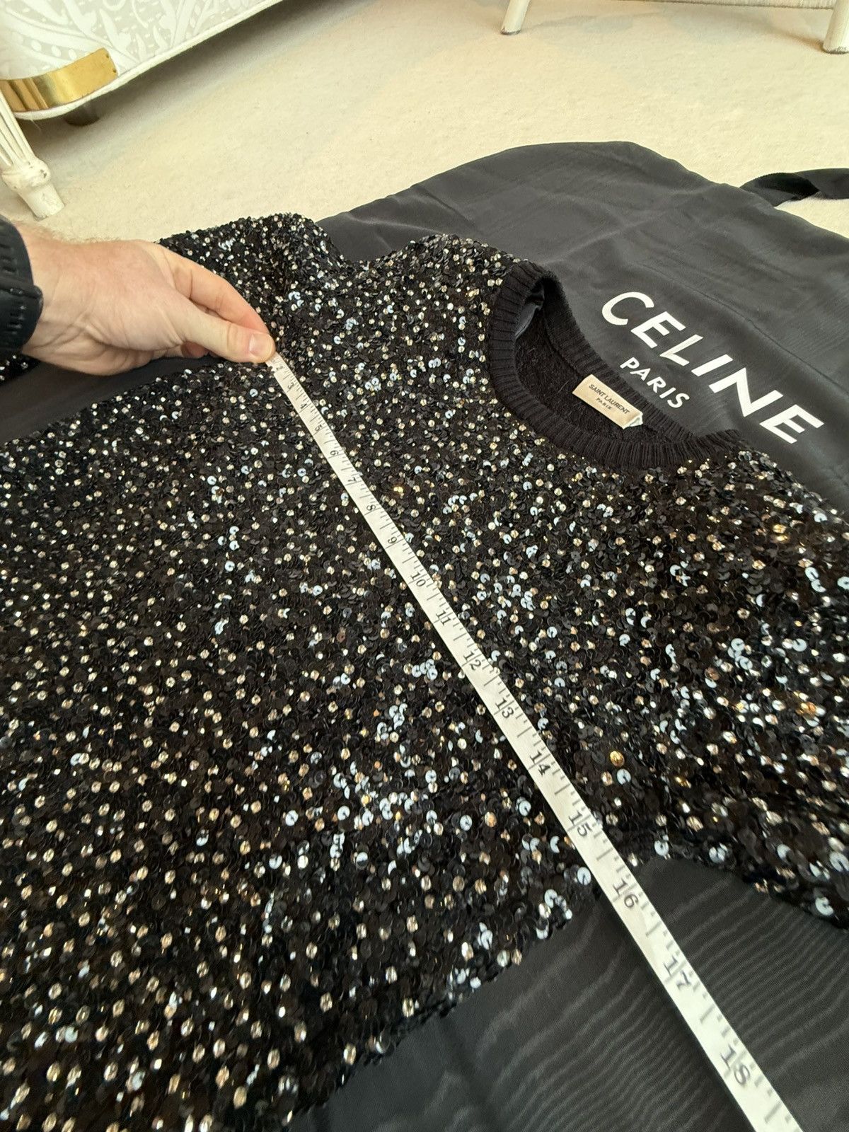 Saint Laurent Paris FW17 Saint Laurent crystal sequin embroidered sweater black Size US XS / EU 42 / 0 - 2 Thumbnail