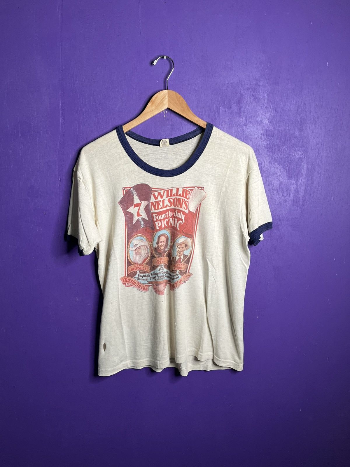 Band Tees × Vintage Vintage 1978 Willie Nelson 4th of July picnic ringer t-shirt Size US M / EU 48-50 / 2 - 1 Thumbnail
