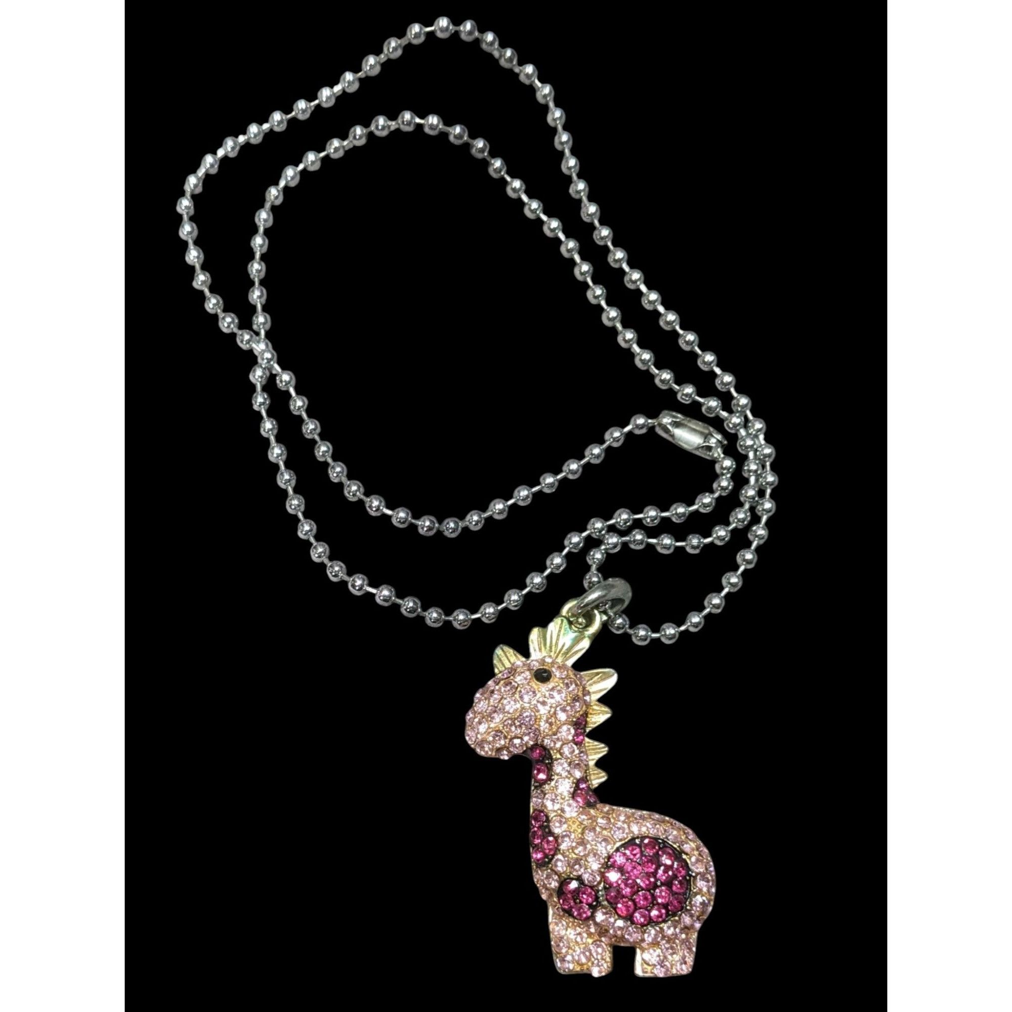 Other Pink Rhinestone Dinosaur Pendant Necklace With Silver Ball C Size ONE SIZE - 1 Thumbnail