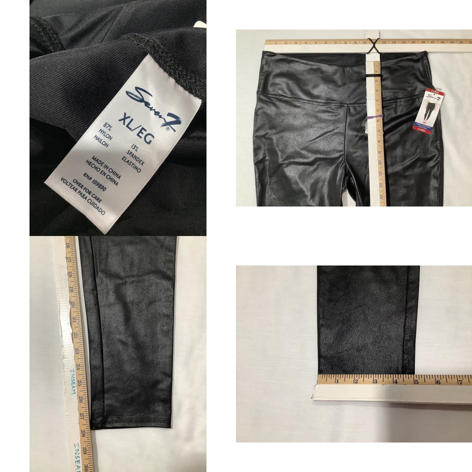 Vintage Seven7 Faux Leather Legging Womens XL Black High Rise Stretch Pants X-Large New Size 40" / US 18 - 8 Thumbnail