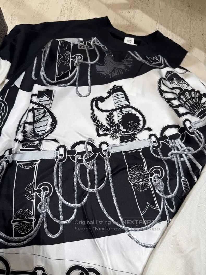 Hermes Hermes Black and White Silk Printed Blouse Size XS / US 0-2 / IT 36-38 - 2 Thumbnail