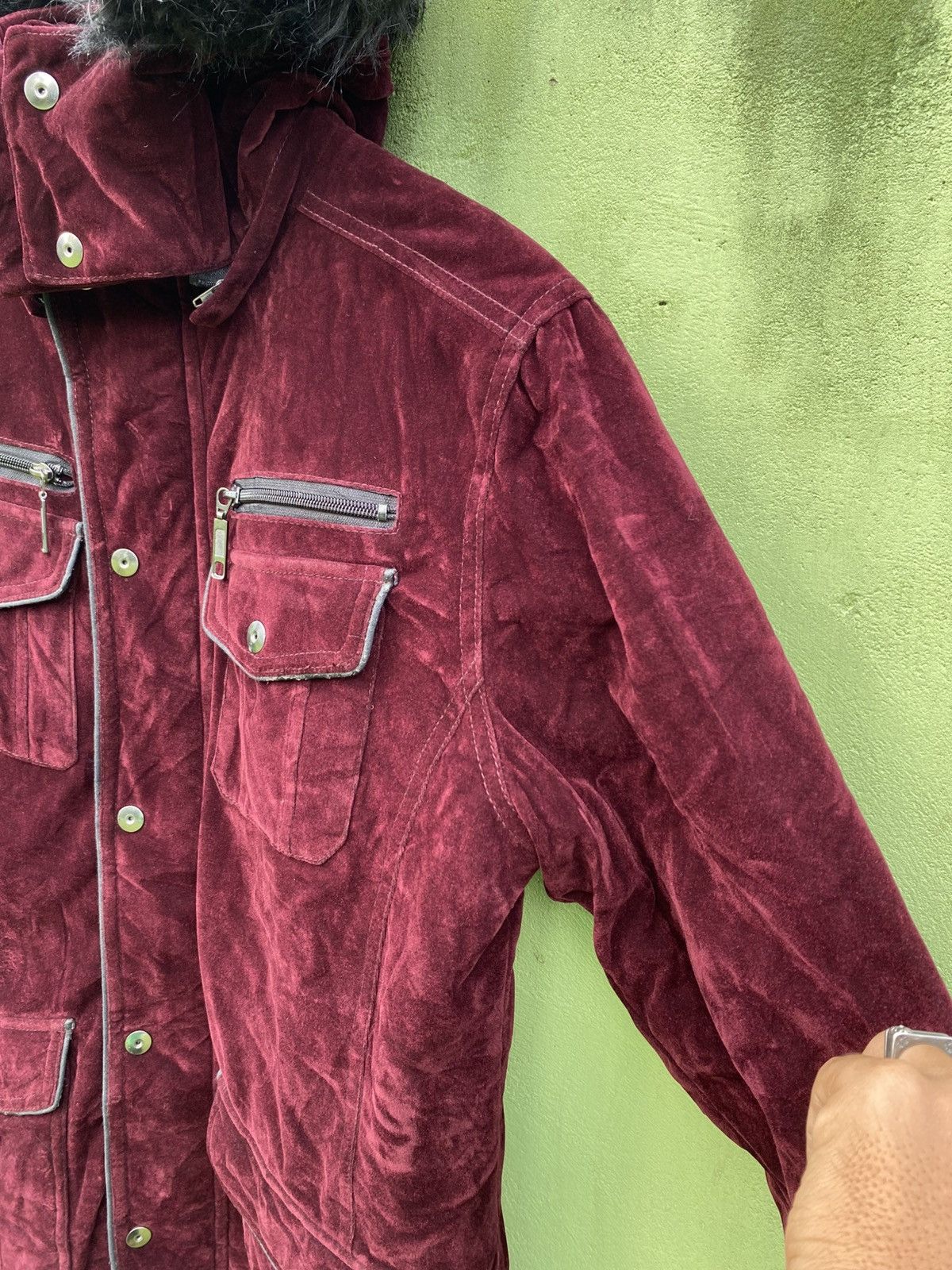 Japanese Brand Naughty Style Burgundy Velvet Parka Jacket Faux Fur Hood Size US M / EU 48-50 / 2 - 4 Thumbnail