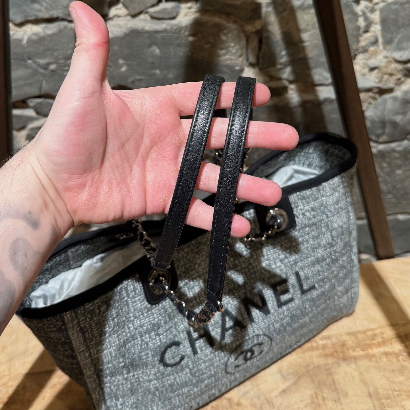 Chanel 2018 Black Grey Tweed Small Deauville Tote Bag