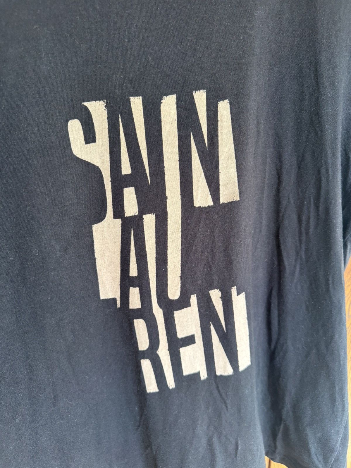 Saint Laurent Paris FW19 Saint Laurent heavy logo Black T shirt white logo L Size US L / EU 52-54 / 3 - 11 Thumbnail