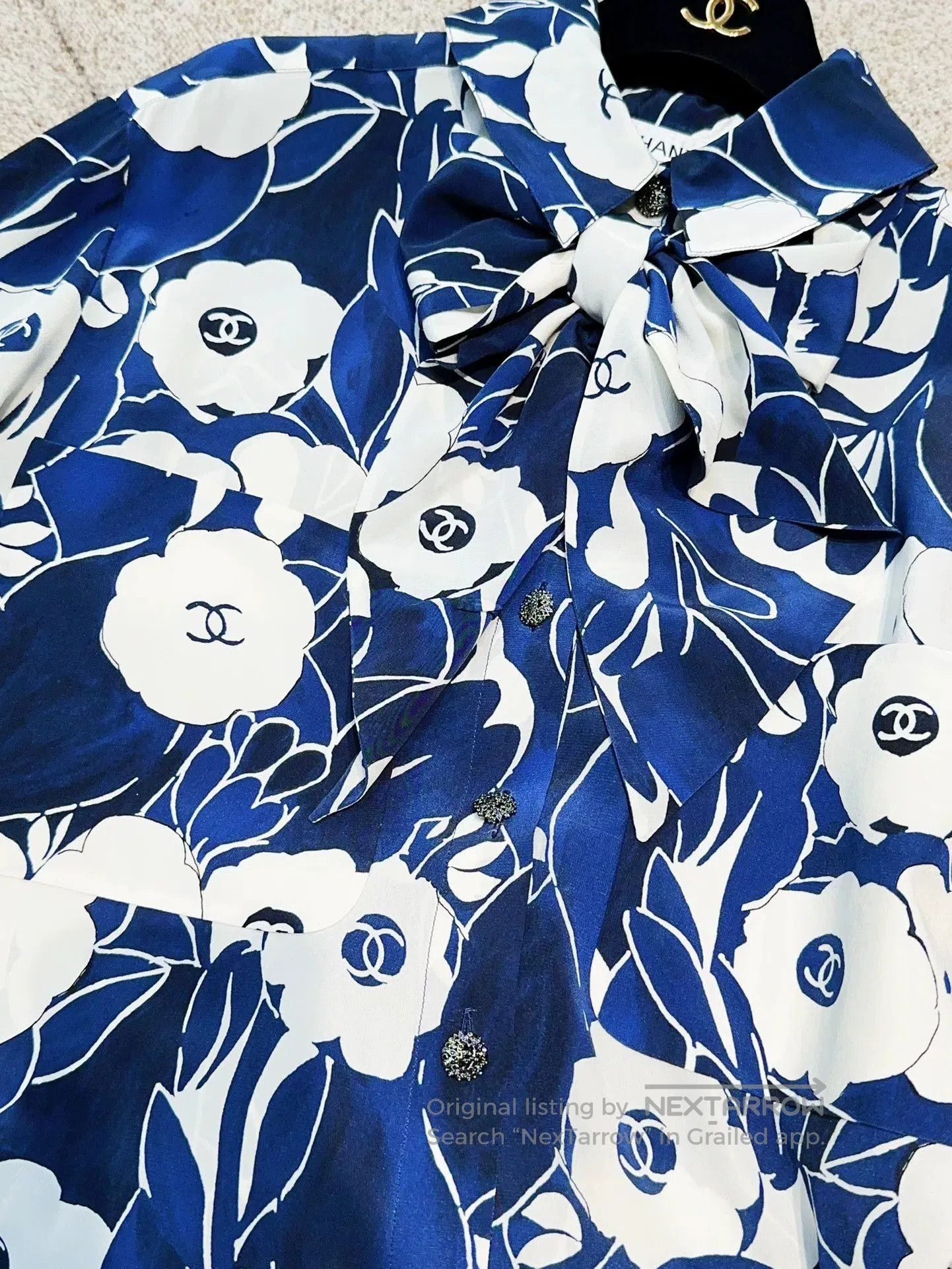 Chanel Chanel Blue Camellia Ribbon Shirt. Size S / US 4 / IT 40 - 5 Thumbnail