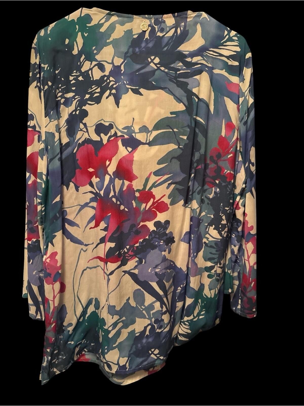 Chicos Chico's Multicolor Floral Tunic w Black Embroidered Appliqué Size M / US 6-8 / IT 42-44 - 2 Thumbnail