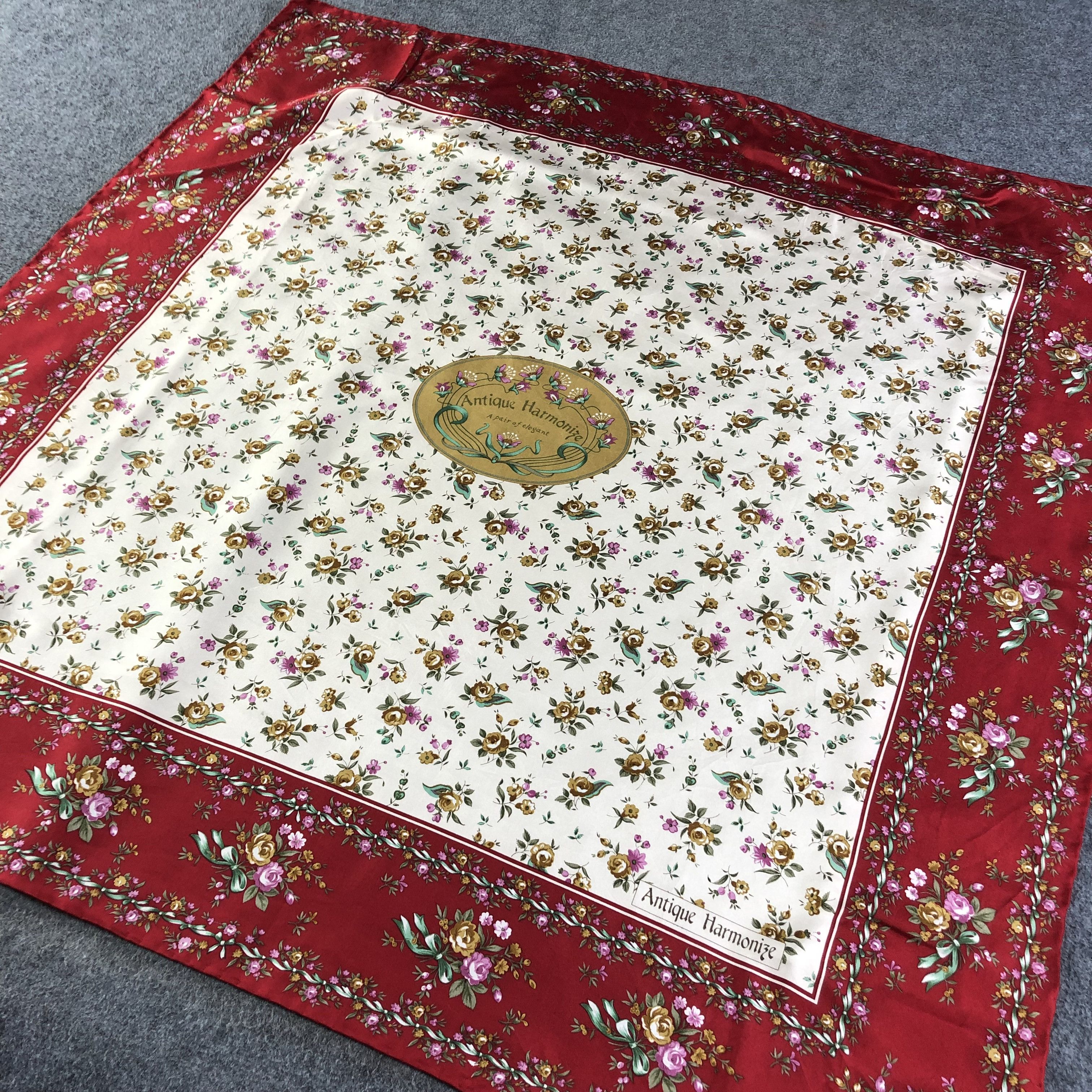Japanese Brand Antique Harmonize Floral Hand Rolled Silk Scarf M430 Size ONE SIZE - 2 Thumbnail
