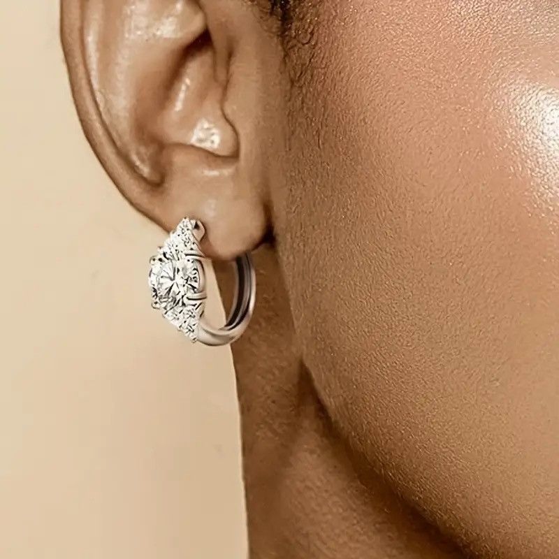 Jewelry S925 silver 1 carat moissanite ring buckle earrings Size ONE SIZE - 1 Thumbnail