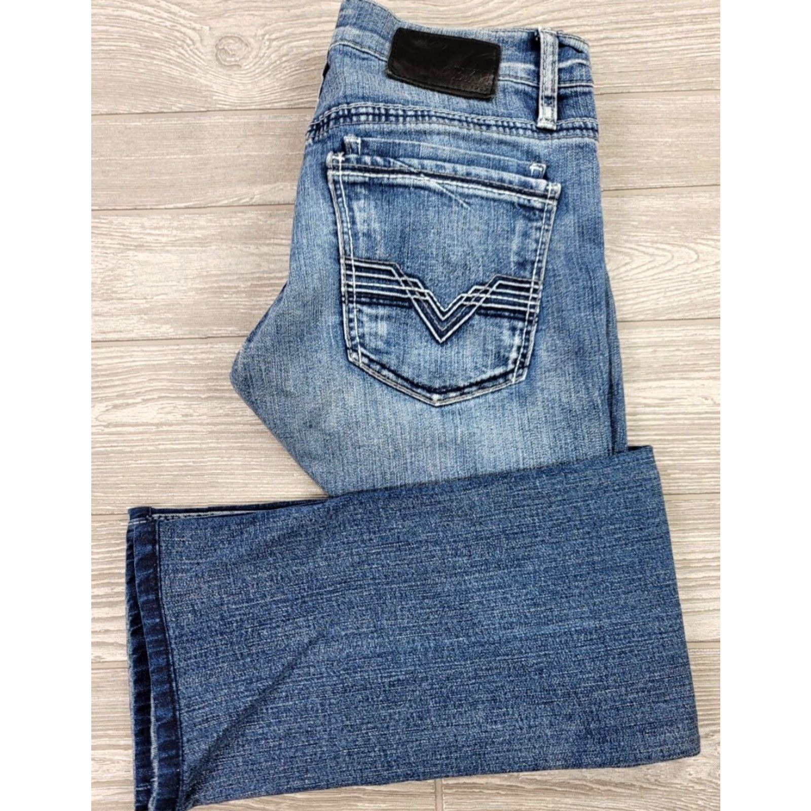BKE BKE Jake Straight Jeans Men 31x27 Blue Denim Stretch Medium Wash Distressed Fade Regular Mens Size US 31 - 2 Thumbnail