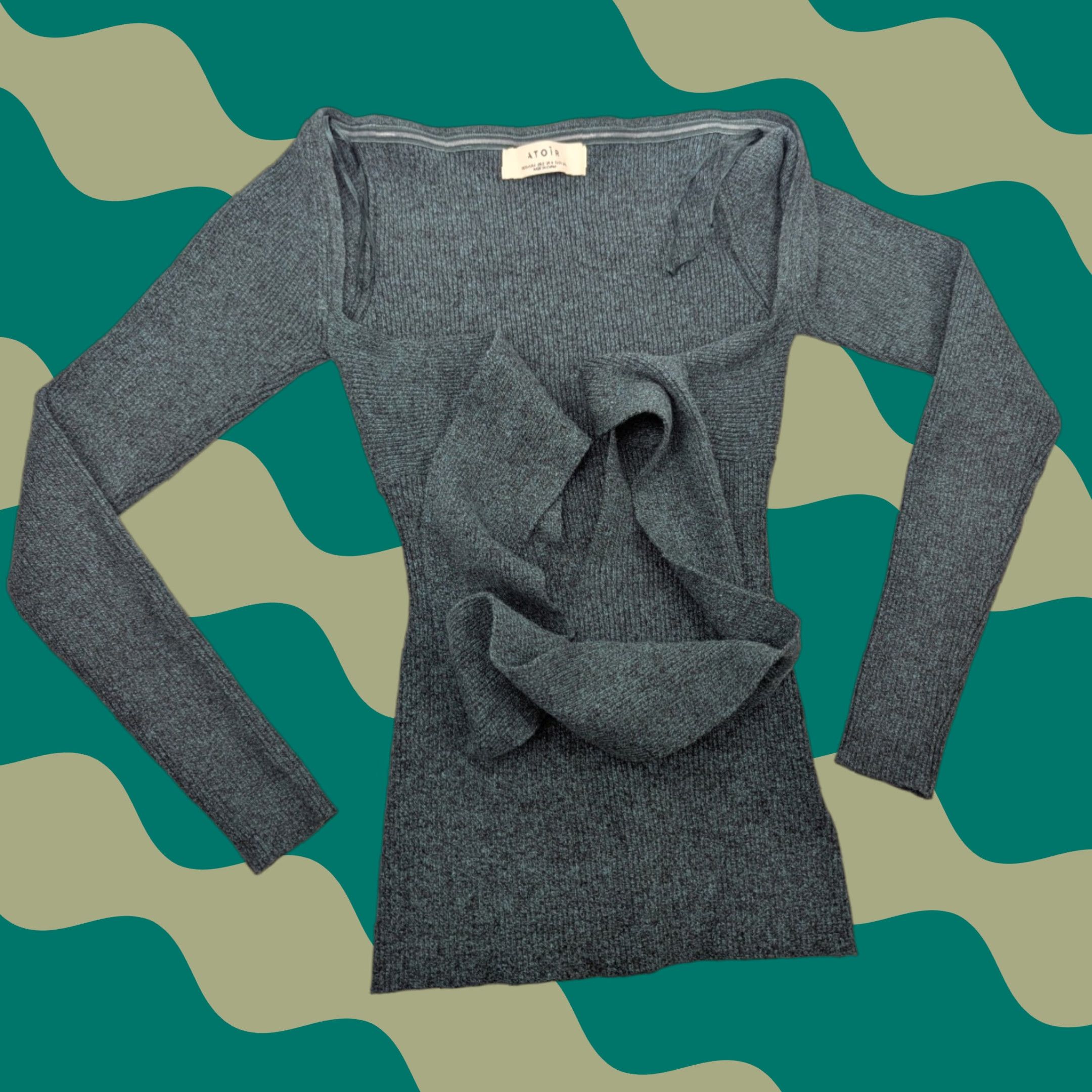 Vintage Atoir Ribbed Top XS Emerald Green Long Sleeve Tie Front Cutout Pullover Womens Sweater Size XS / US 0-2 / IT 36-38 - 1 Thumbnail
