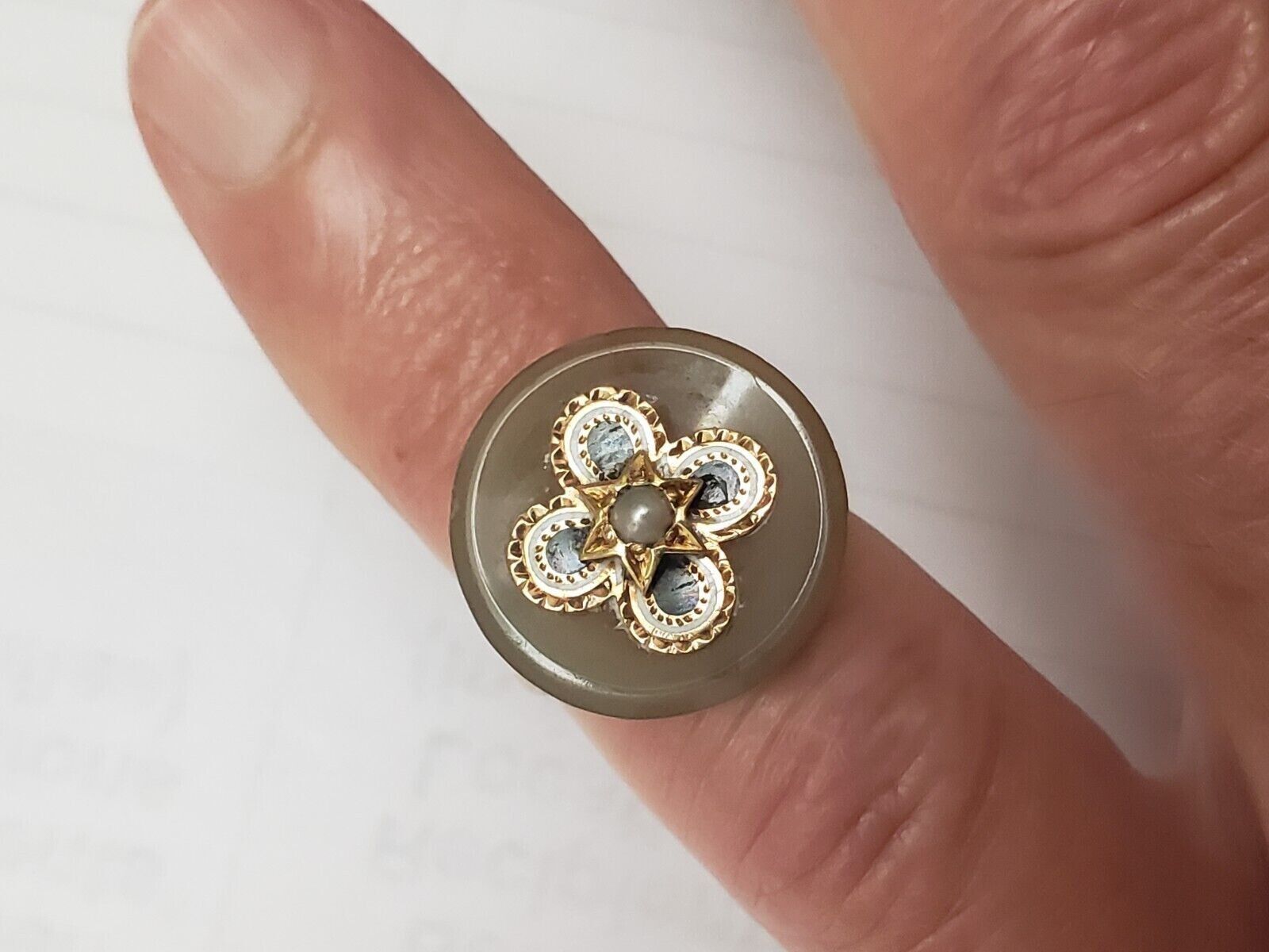 Other Victorian 10k Y/Gold Genuine Agate Seed Pearl Enamel Ring Size ONE SIZE - 2 Thumbnail