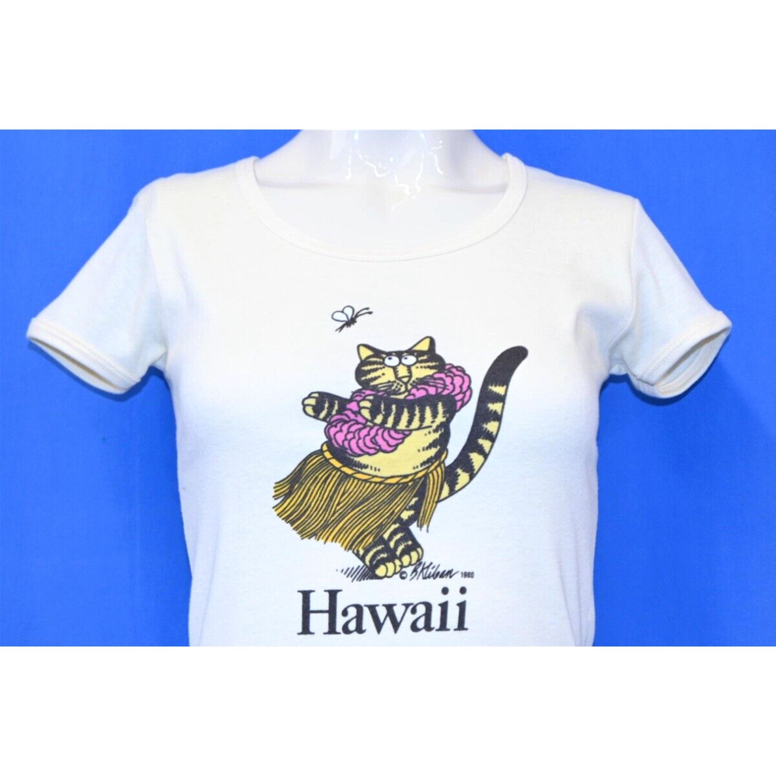 image of Vintage 80's B Kliban Fat Cat Hawaii Hula Dance Crazy Shirts Women's T-Shirt Xs in White