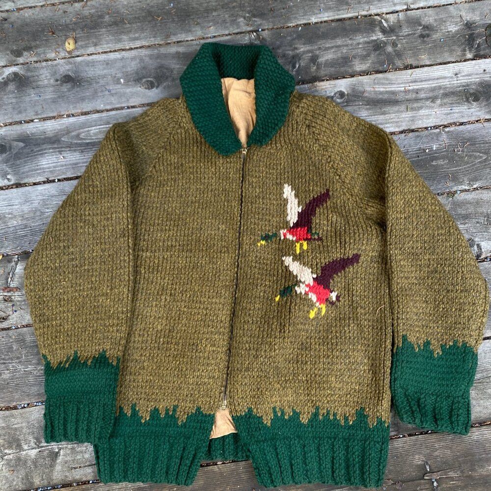 Handmade Vintage 1958 Green Goose Cowichan Handmade Woven Wool Jacke Size US L / EU 52-54 / 3 - 6 Thumbnail