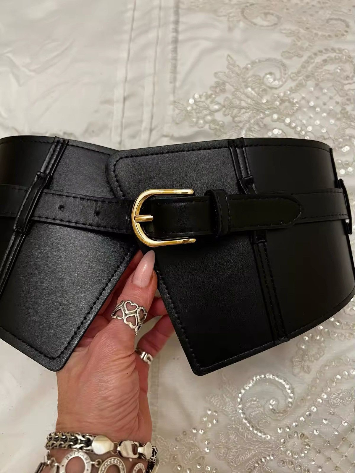Japanese Brand × Vintage Classic Pin Buckle Wide Belts Black Elastic PU Size ONE SIZE - 3 Thumbnail