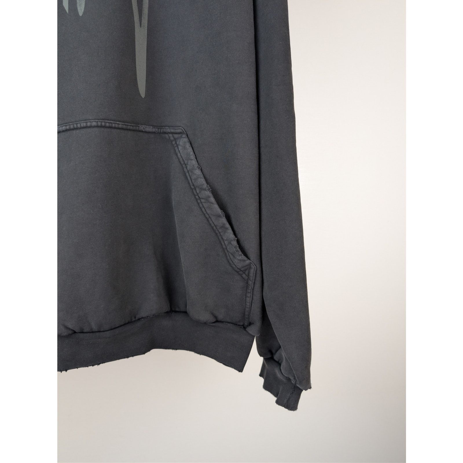 Balenciaga o1rshd1 Wavy Logo Large Fit Hoodie in Faded Wash Black Size US M / EU 48-50 / 2 - 5 Thumbnail