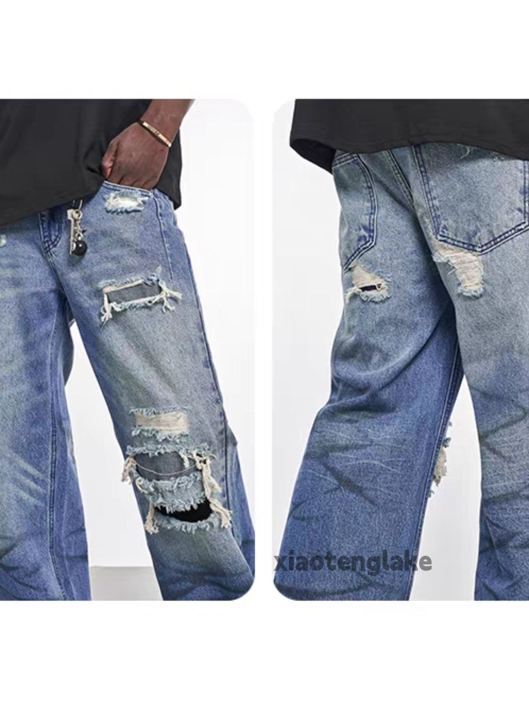 Vintage Custom washed faded loose baggy hiphop ripped jeans Size US 30 / EU 46 - 5 Thumbnail