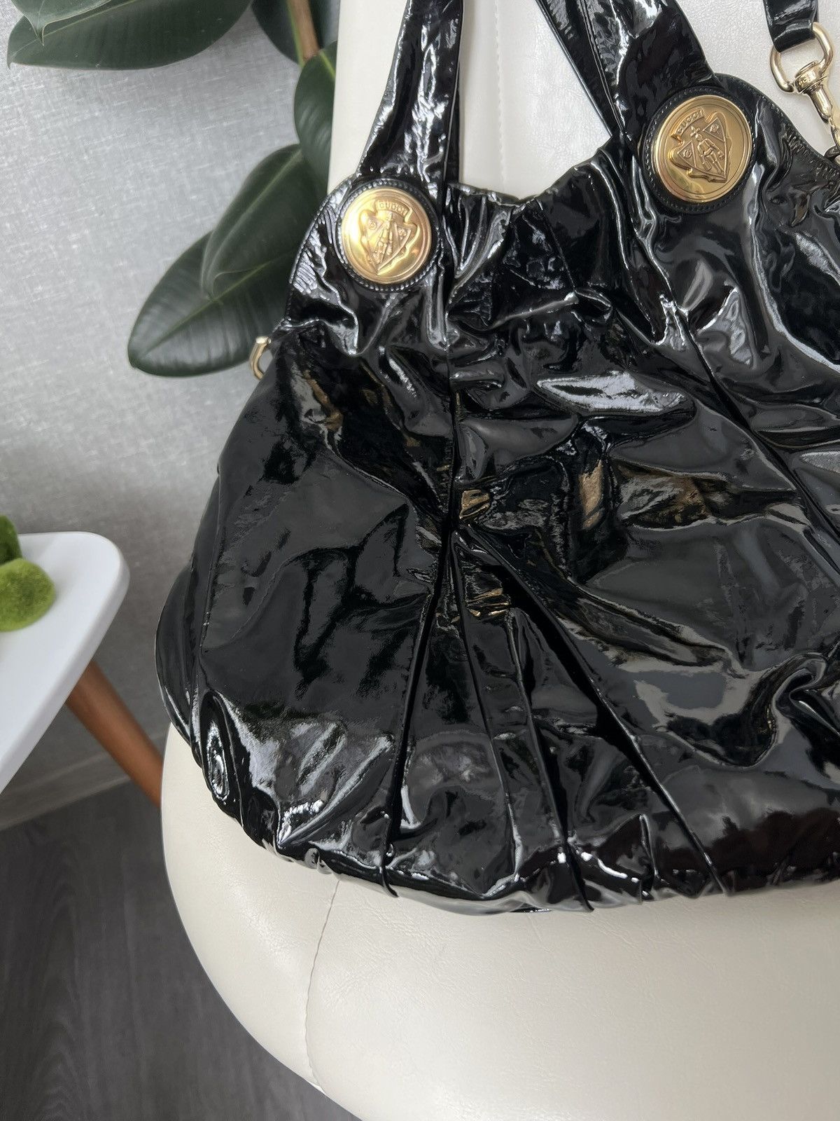 Gucci GUCCI Hysteria Pleated Black Patent Leather Shoulder Bag Size ONE SIZE - 11 Thumbnail