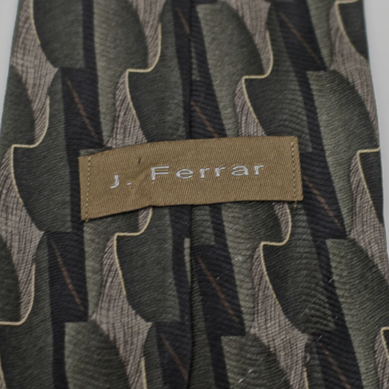 J Ferrar J. Ferrar Abstract Green Tan Jacquard Print Short Wide Silk Size ONE SIZE - 3 Thumbnail