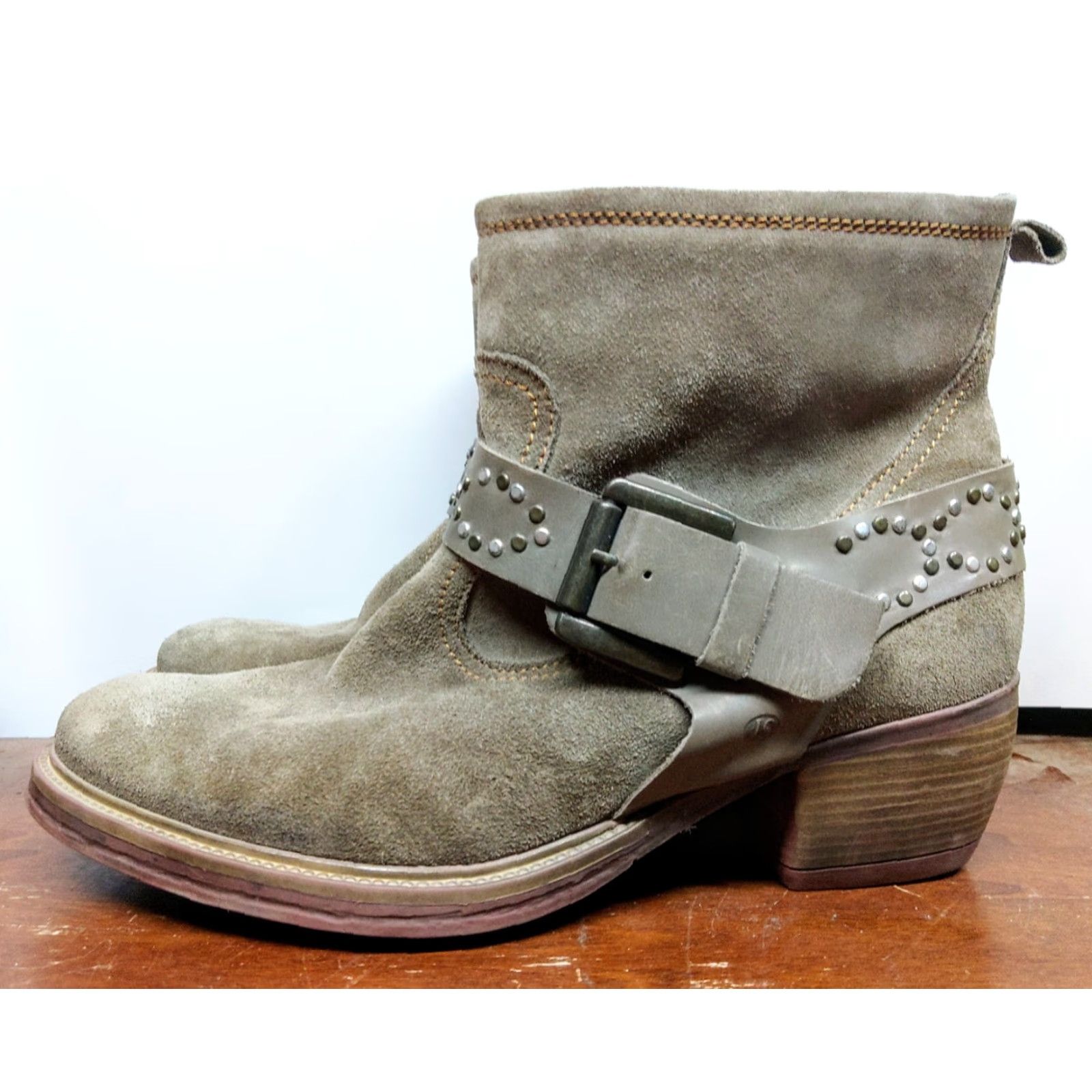Vintage Josef Seibel Toni Gray Brown Leather Harness Ankle Boots Women's Size 42 10 US Zip Block Heel Leather Bootie Size US 10 / IT 40 - 4 Thumbnail