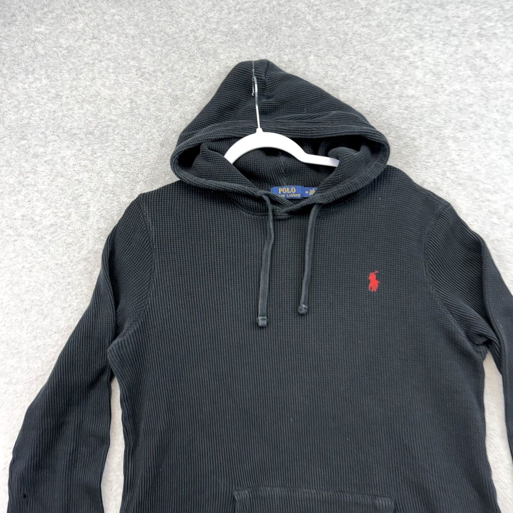 Polo Ralph Lauren Polo Ralph Lauren Hoodie Mens M Black Waffle Knit Thermal Pullover Hooded Pockets Logo Embroidered Size US M / EU 48-50 / 2 - 3 Thumbnail
