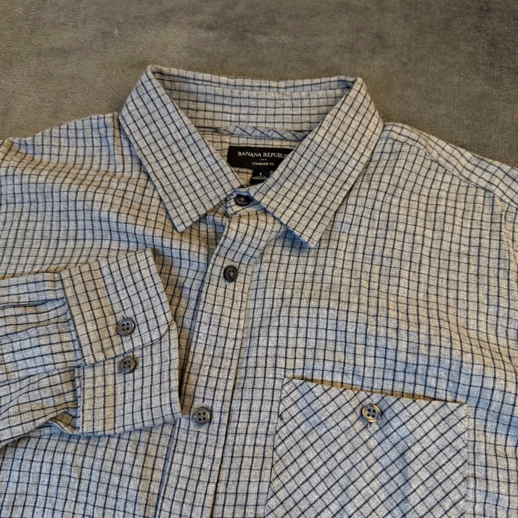 Banana Republic Banana Republic Shirt Button-Up Check Windowpane Cotton Mens Large Grey Navy Windowpane Check Shirt Mens Large Size US L / EU 52-54 / 3 - 2 Thumbnail