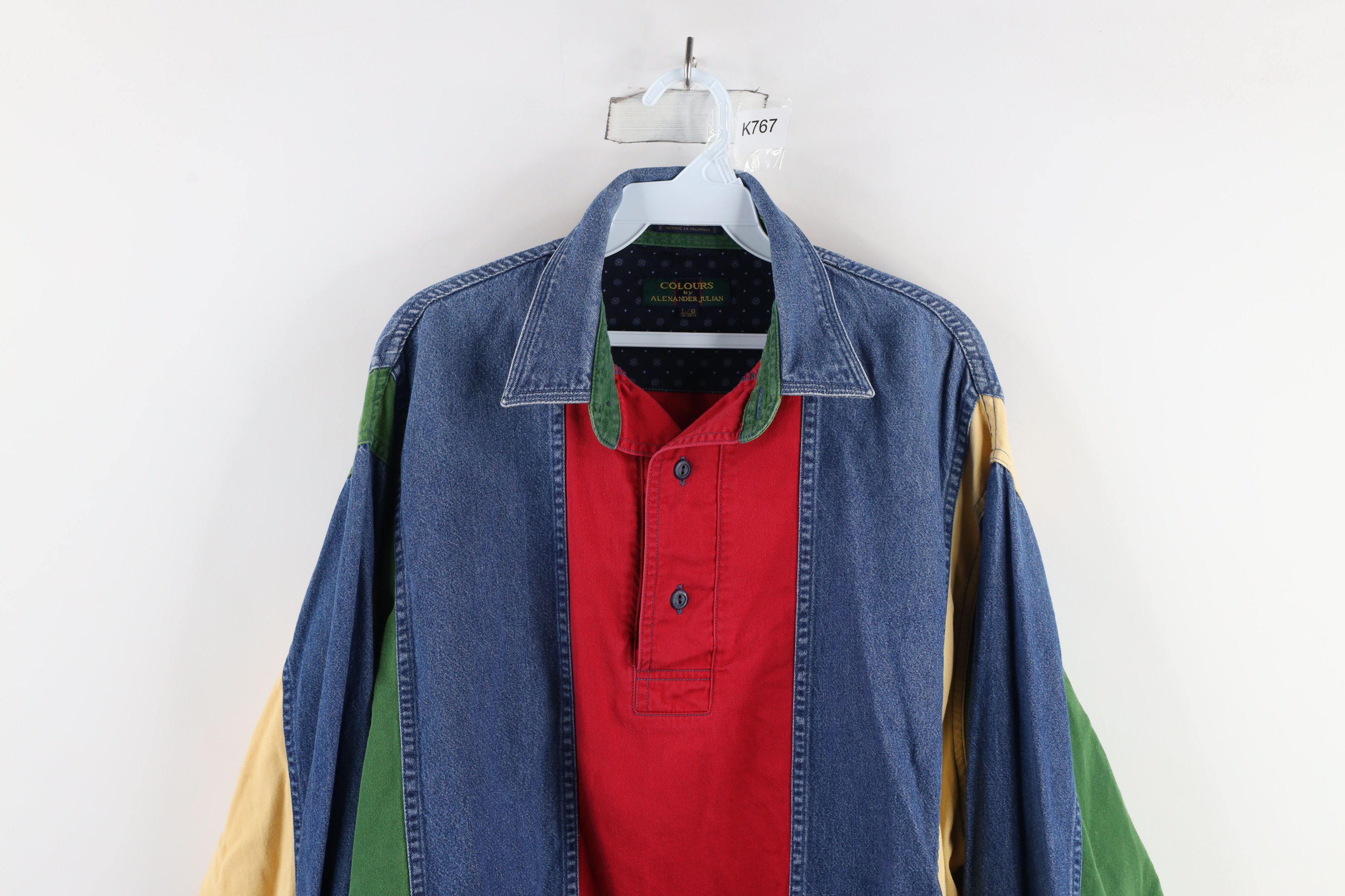 Vintage Vintage 90s Streetwear Striped Denim Pullover Polo Shirt Size US L / EU 52-54 / 3 - 2 Thumbnail