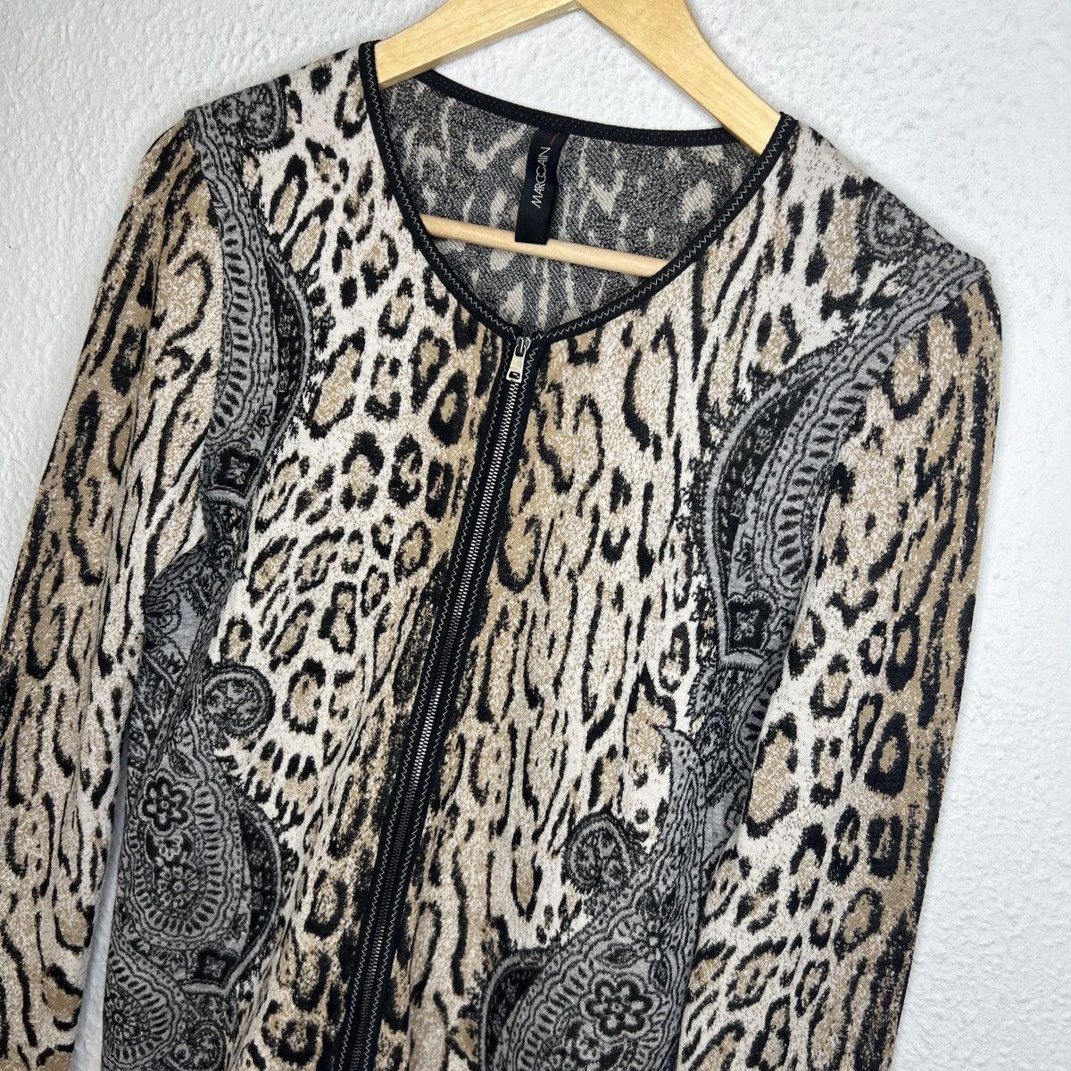 Designer Marc Cain Zip Cardigan Wool Sweater Jacket Jumper Leopard Size M / US 6-8 / IT 42-44 - 3 Thumbnail
