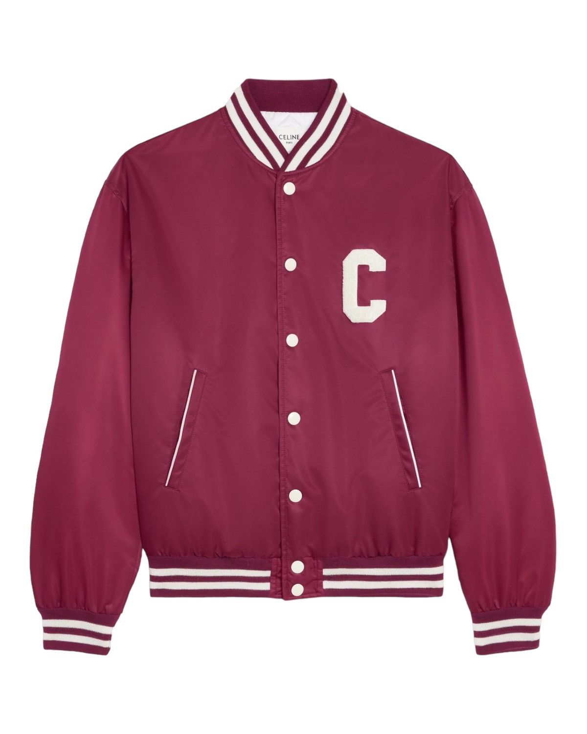 image of Celine 2W625227R.28Bd Varsity Jacket In Nylon in Burgundy, Women's (Size Small)