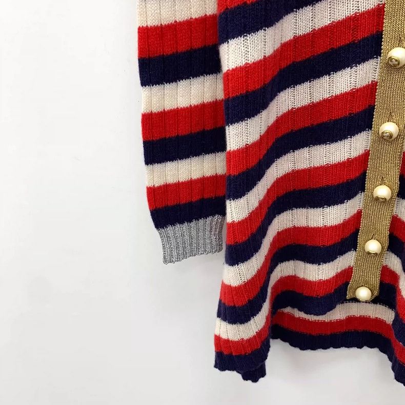 Gucci Gucci Color-blocked striped wool V-neck single-breasted lon Size M / US 6-8 / IT 42-44 - 4 Thumbnail