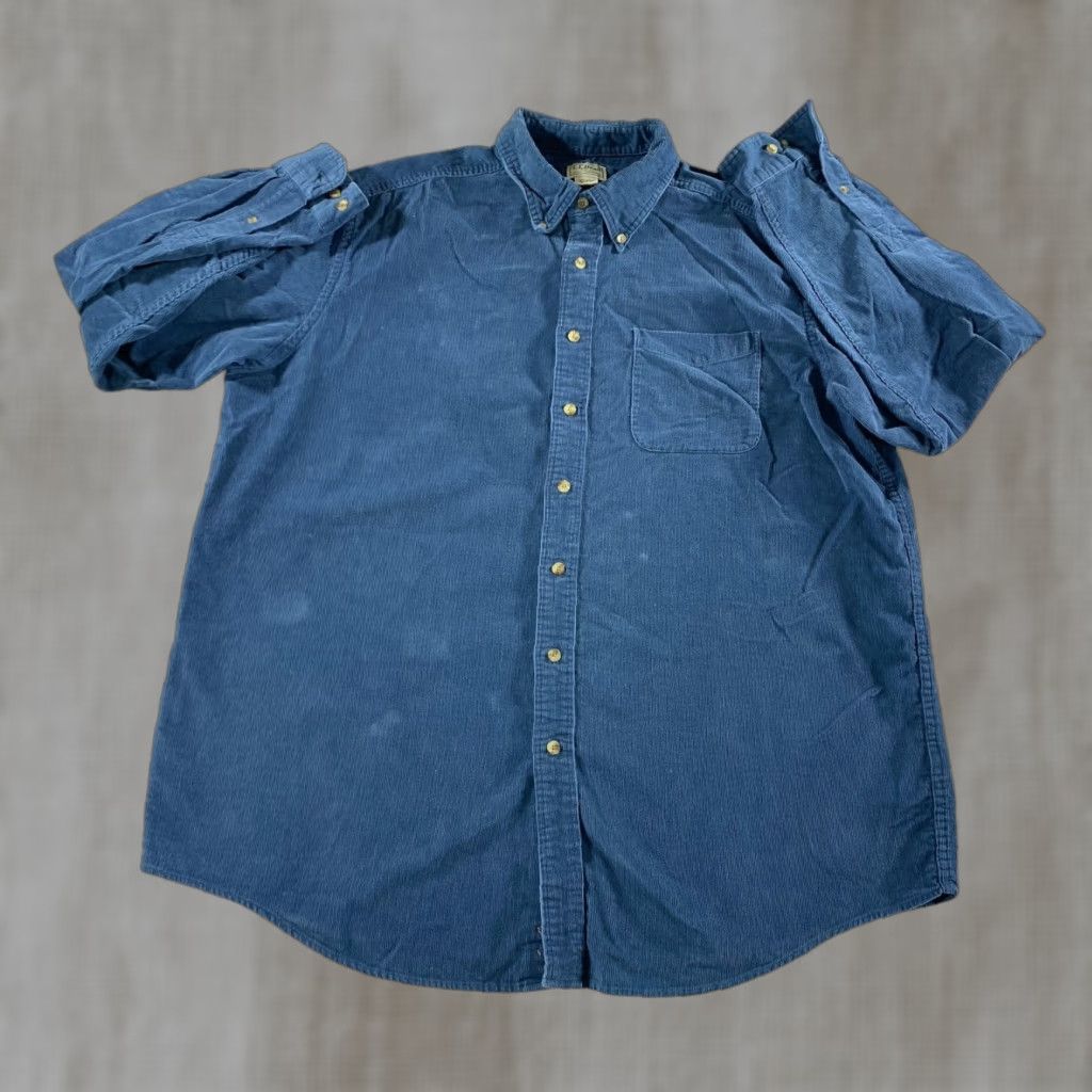 L.L. Bean Shirt Mens XLT Corduroy Button-Down Traditional Fit Long Sleeve Blue