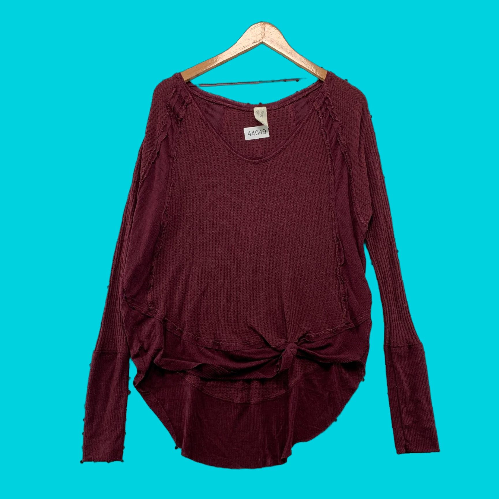 Free People Free People Rib Trim Thermal Top Women Small Burgundy Casual V-Neck Long Sleeve Red Size S / US 4 / IT 40 - 1 Thumbnail