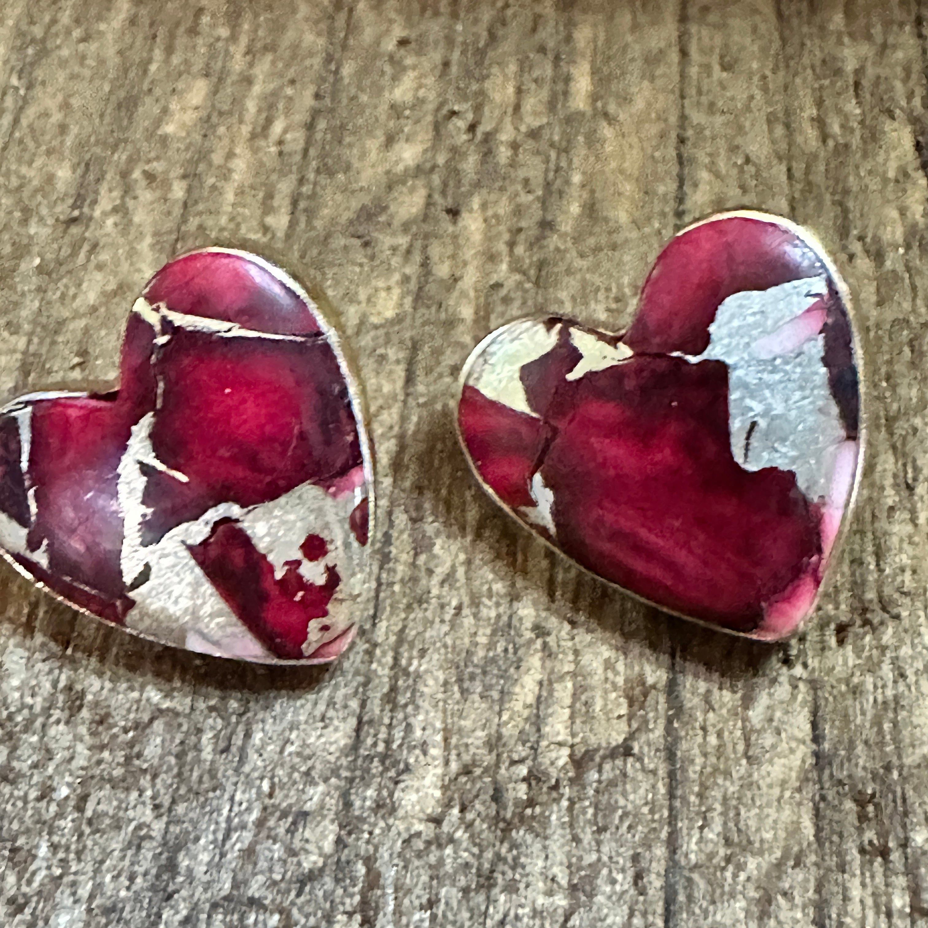 Other Handmade Dahlia Rose Heart Stud Earrings, Natural Stone, The Size ONE SIZE - 3 Thumbnail