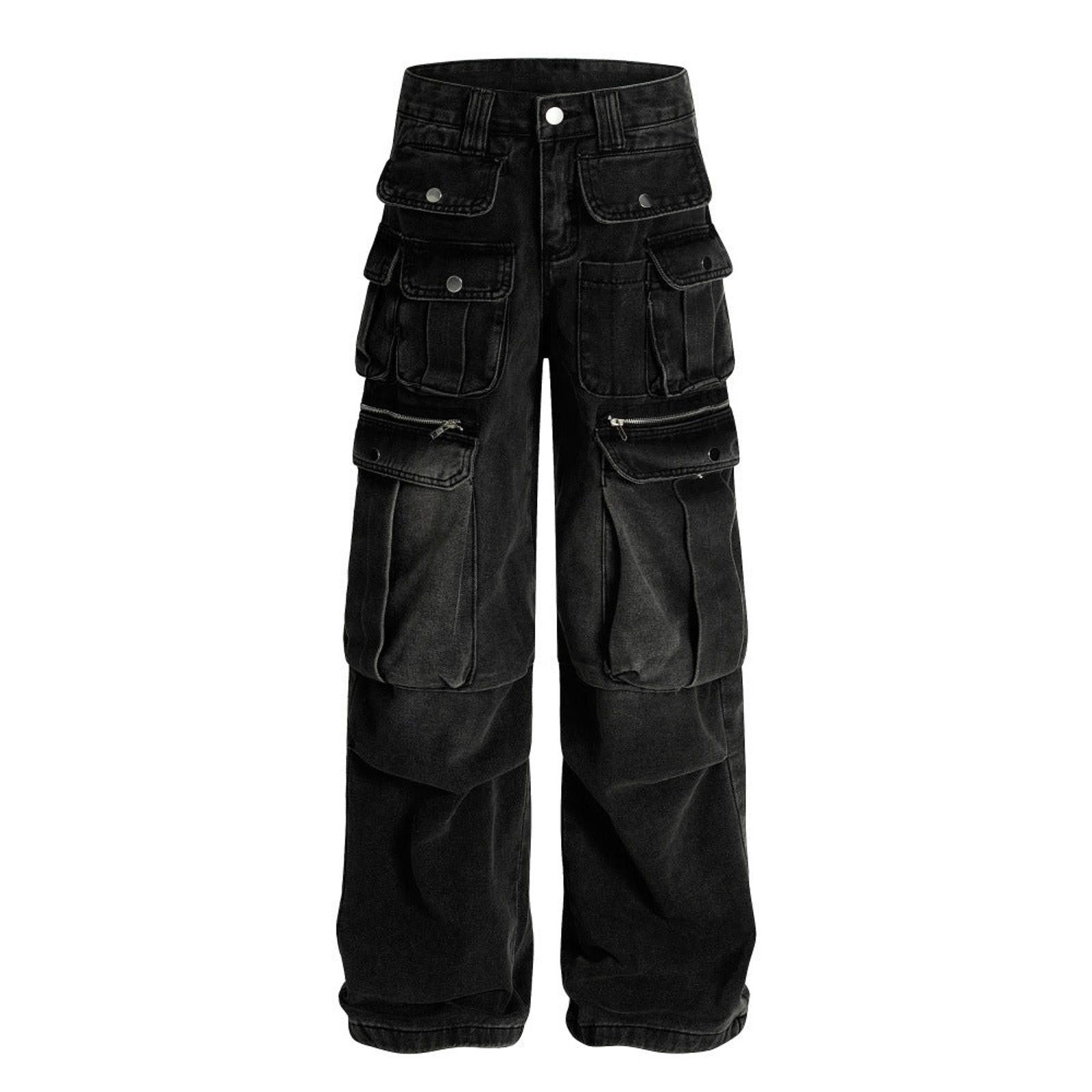Other Black Multi Pocket Wide Leg Cargo Jeans Size US 30 / EU 46 - 1 Thumbnail