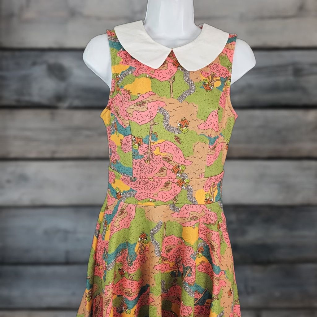 Vintage Smak Parlour Dress Womens Sz Small Frogs In The Park Pink Green Sleeveless Size S / US 4 / IT 40 - 1 Thumbnail