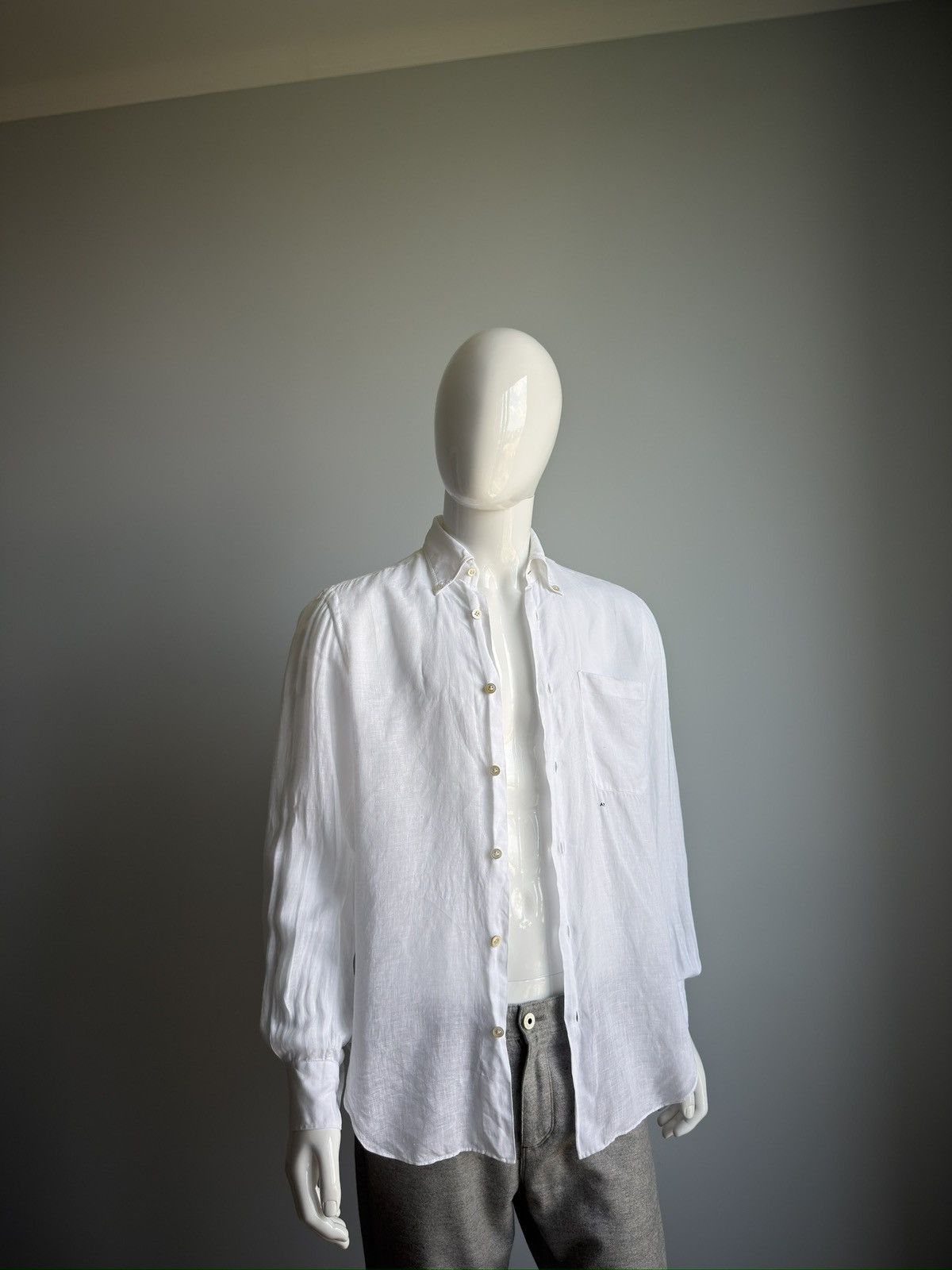 Kiton Kiton 100% Linen One Pocket Button Shirt White Mens Size US M / EU 48-50 / 2 - 5 Thumbnail
