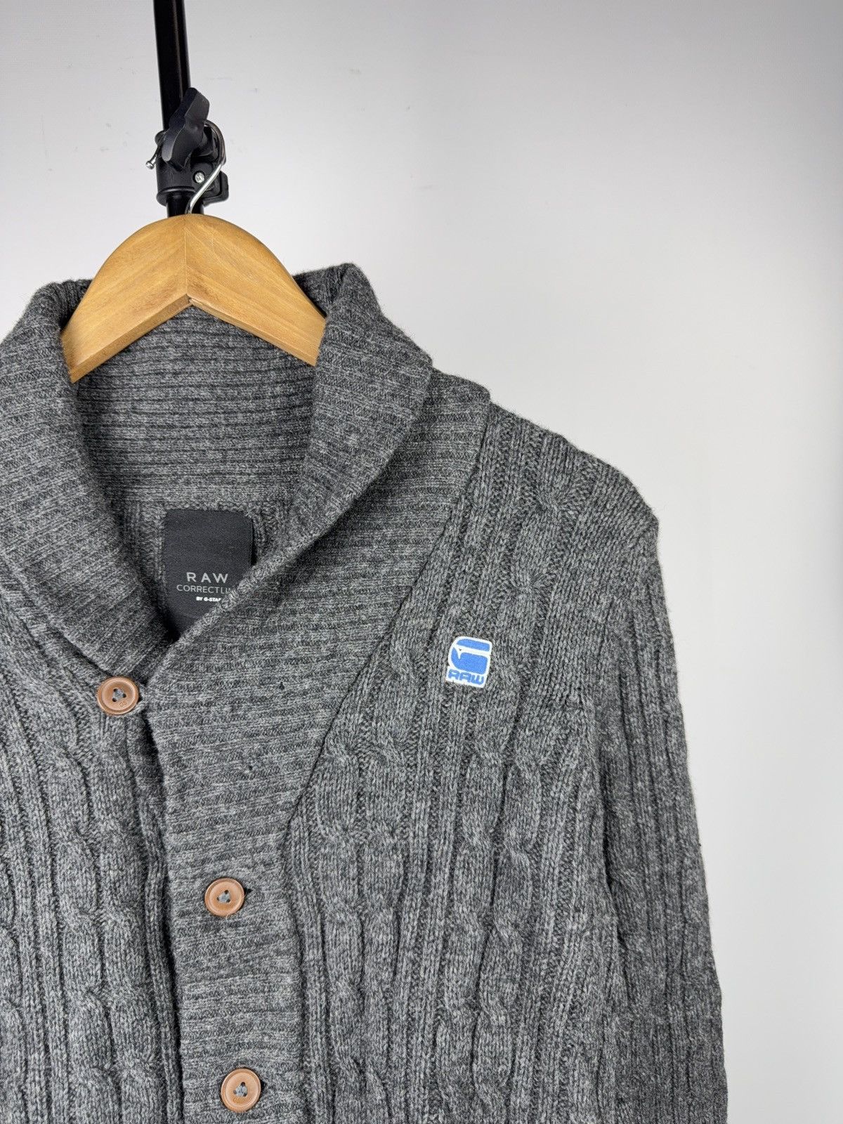 G-Star 00s Y2K G-Star RAW Cable Knit Shawl Cardigan Wool Blend Size US S / EU 44-46 / 1 - 3 Thumbnail
