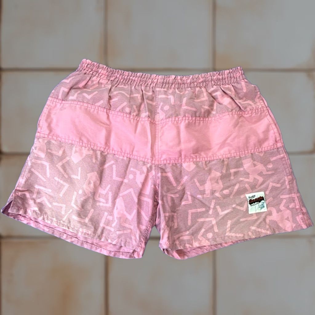 Vintage VINTAGE Morey Boogie Shorts Mens Medium Pink 90s Surf Swim Trunks Cotton Retro Geometric Beach Surf Mens Size US 31 - 1 Thumbnail