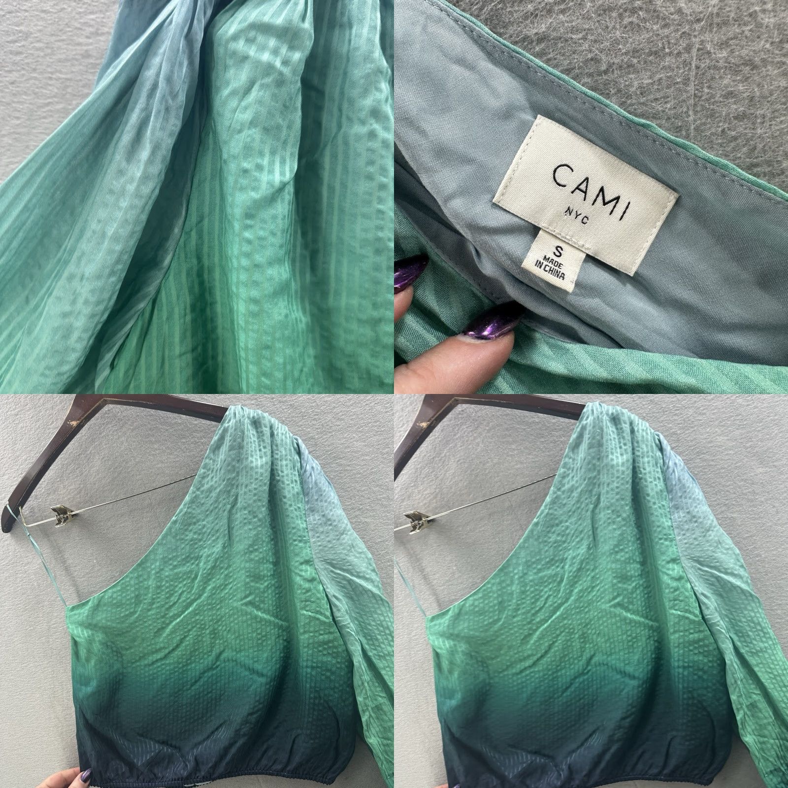 CAMI NYC CAMI NYC Shirt Womens S Crop One Shoulder OMbrE Preppy Silk Balloon Sleeve Size S / US 4 / IT 40 - 8 Thumbnail