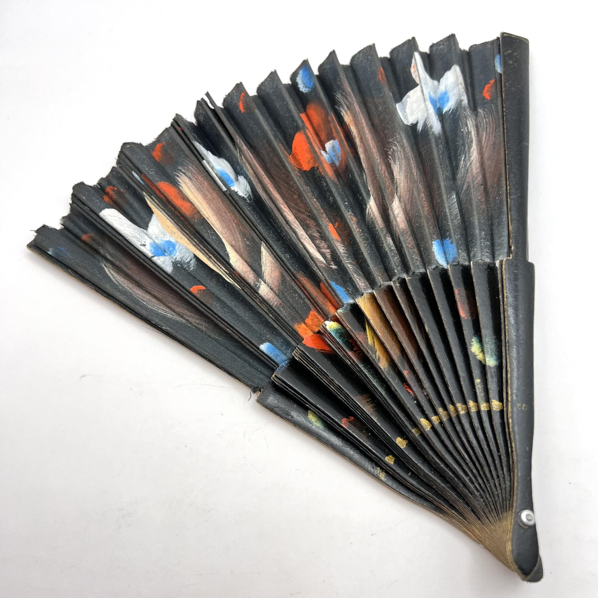 Vintage Vintage Asian Folding Hand Fan Hand Painted Flower Wooden Size ONE SIZE - 7 Thumbnail