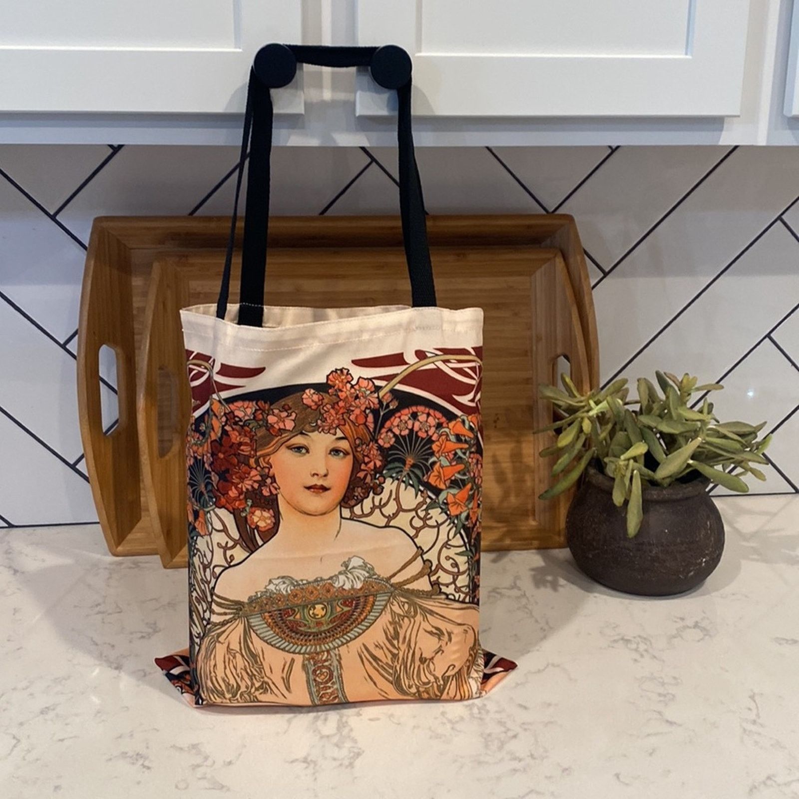 Other Bohemian witchy cottage core Canvas lightweight tote Retro Size ONE SIZE - 1 Thumbnail