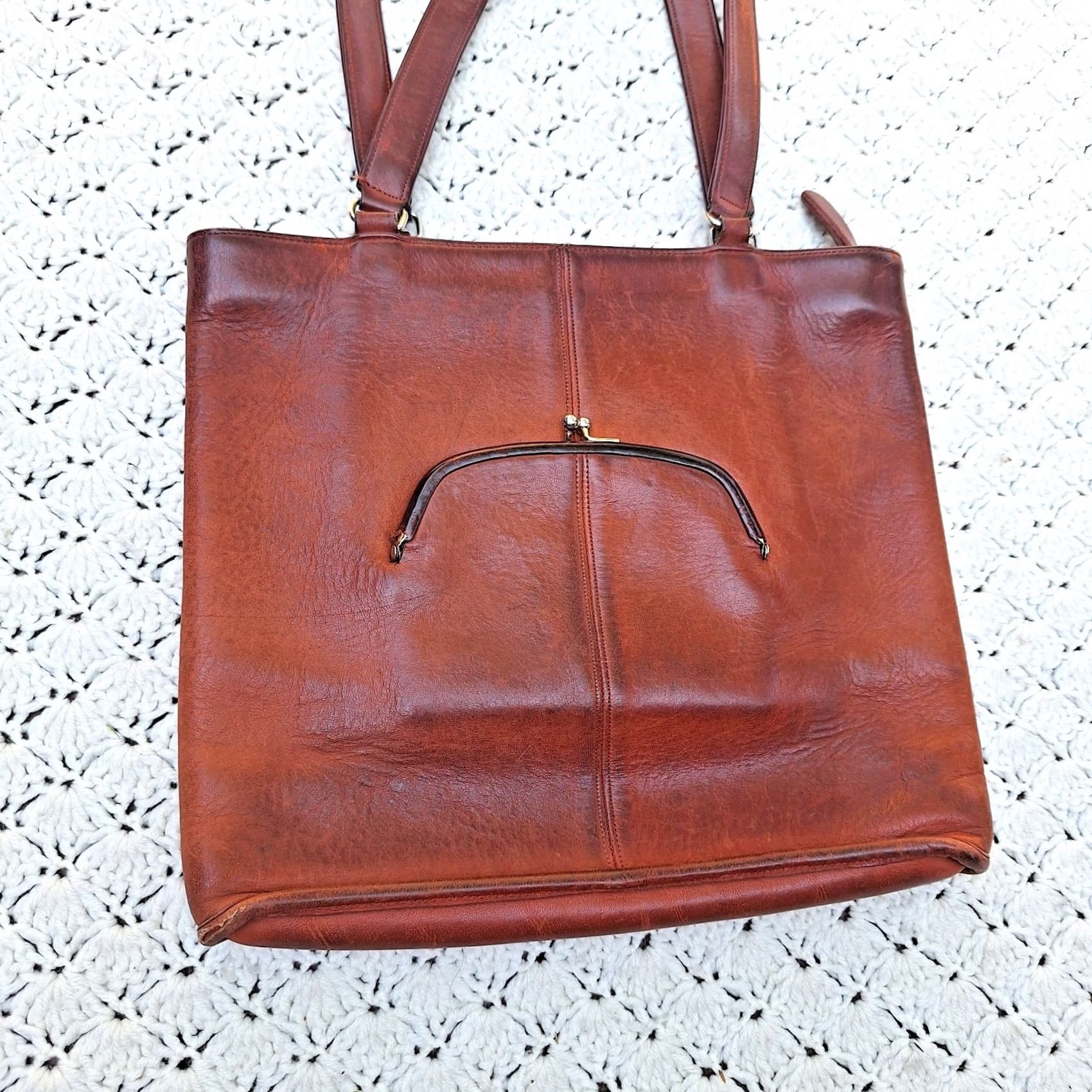 Coach VINTAGE Coach Bonnie Cashin Leather Tote Bag Purse Medium Kisslock Pocket 60s 70s Shoulder Womens Size ONE SIZE - 2 Thumbnail
