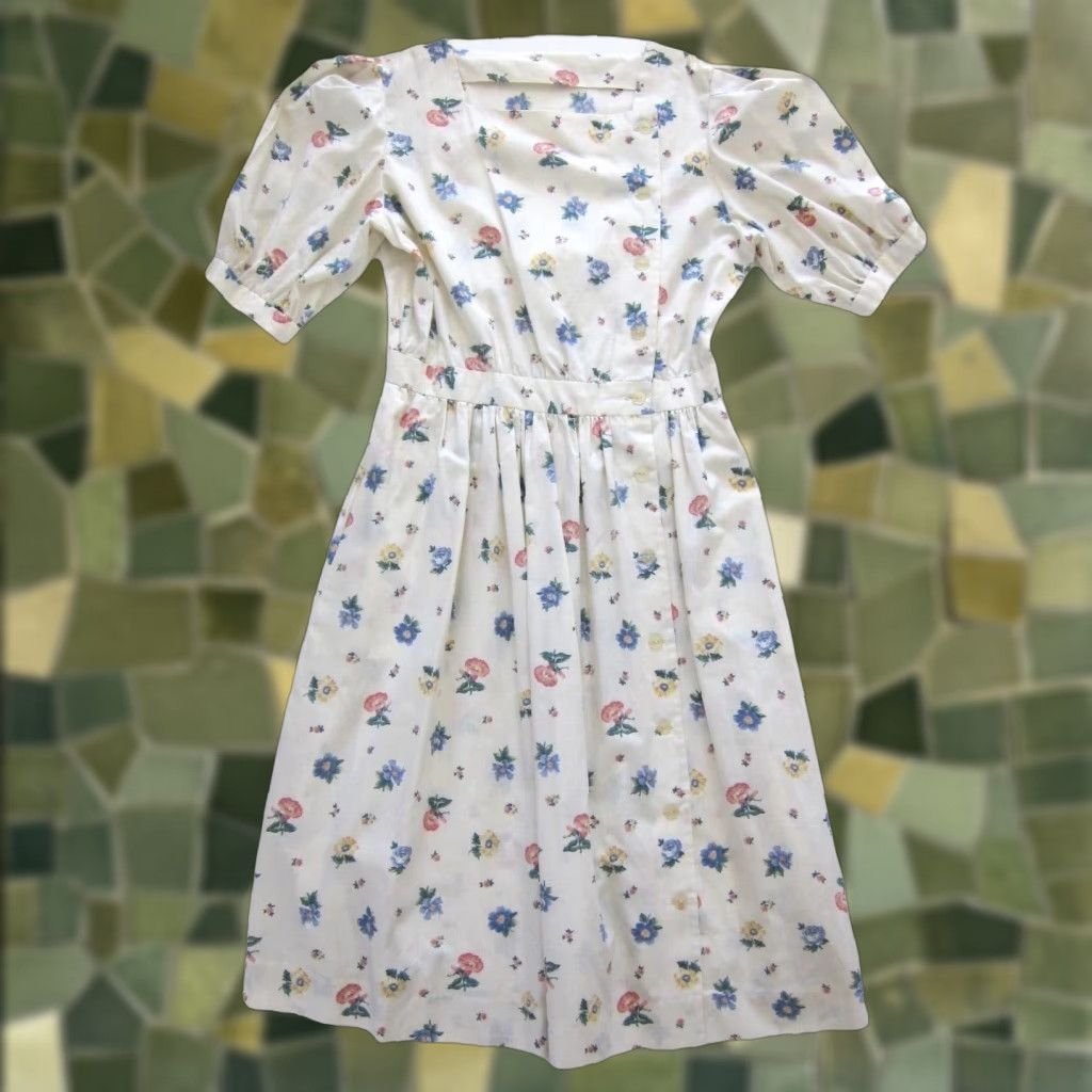 Pinko VINTAGE Handmade Cotton Pink Blue Floral Button Down Short Sleeve Dress M Size 32" / US 10 / IT 46 - 1 Thumbnail