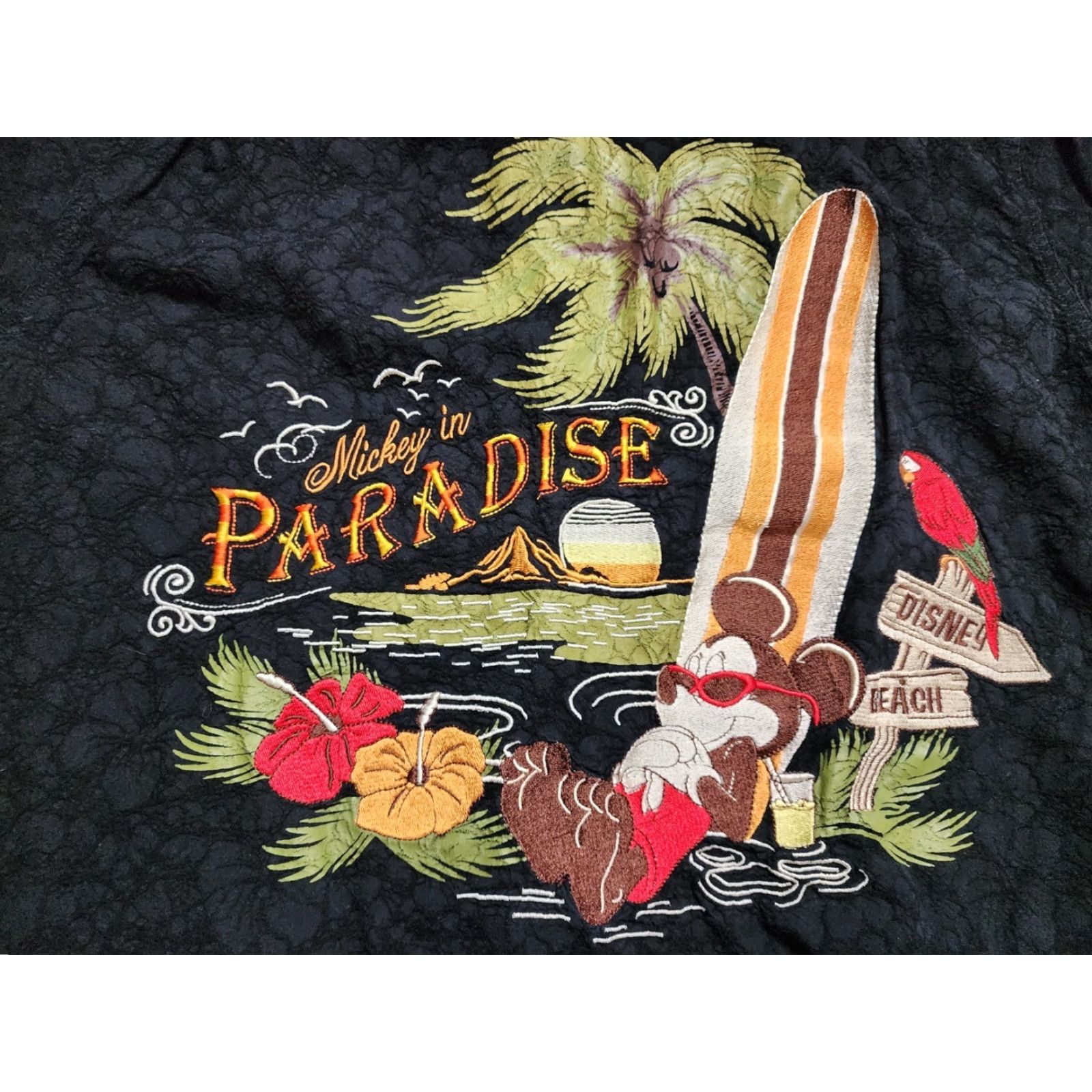 Disney VINTAGE Disney Mickey Mouse Hawaiian Shirt, Embroidered Floral, Mens XL, Black, Button-Up Size US XL / EU 56 / 4 - 2 Thumbnail