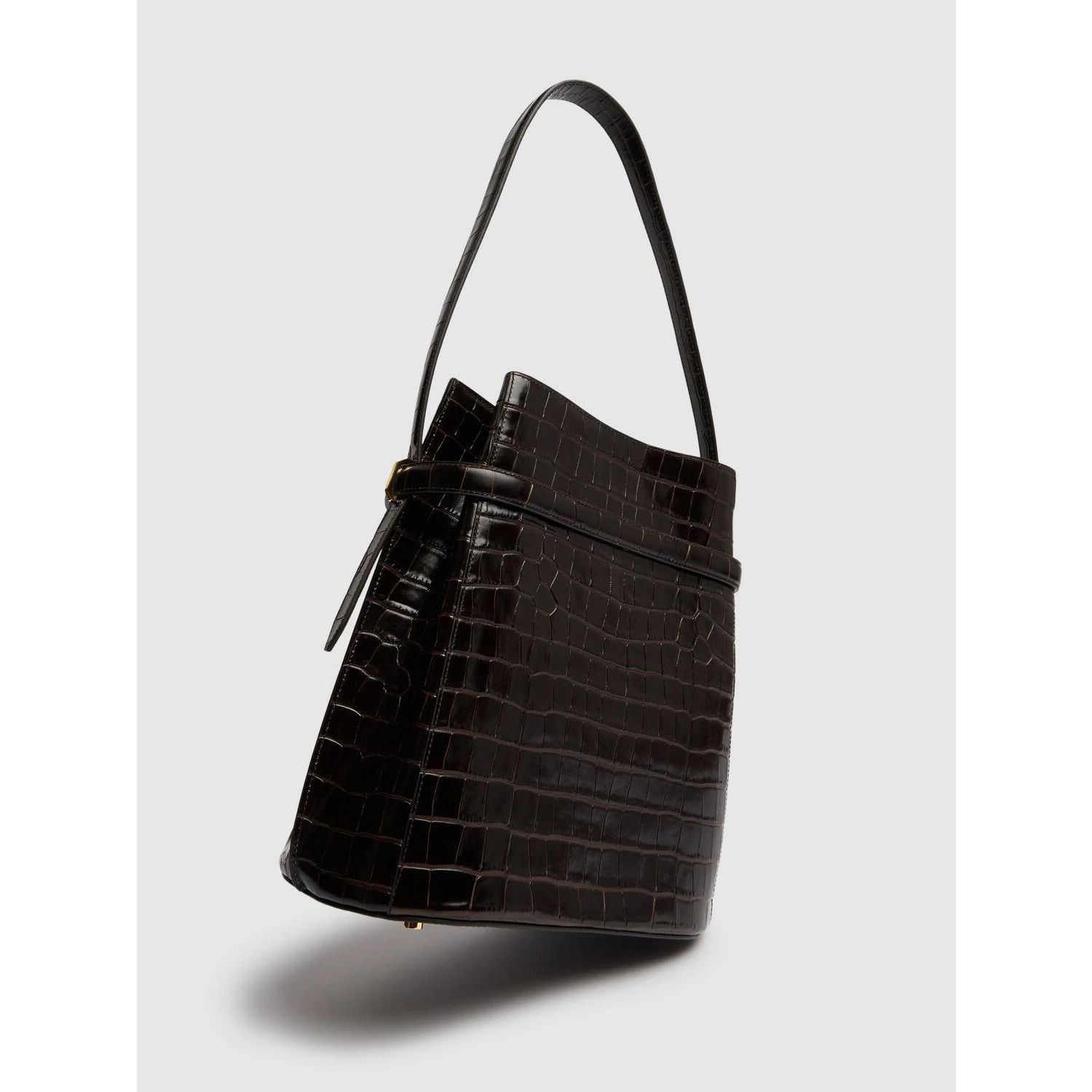 Toteme TOTEME Belted Dark Brown Embossed Leather Bucket Bag New And Size ONE SIZE - 3 Thumbnail