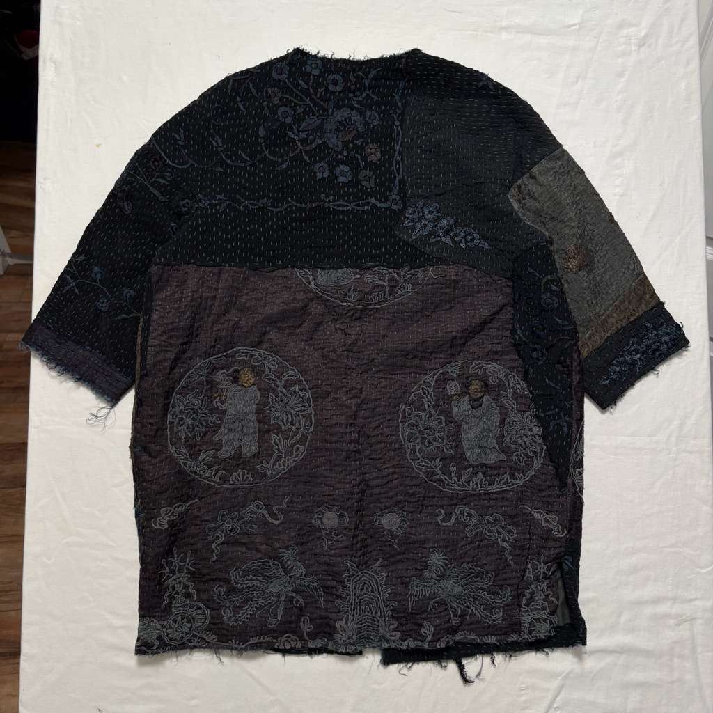 By Walid By Walid Frayed Boro Patchwork Silk Jacket Dark Blue M Size M / US 6-8 / IT 42-44 - 5 Thumbnail