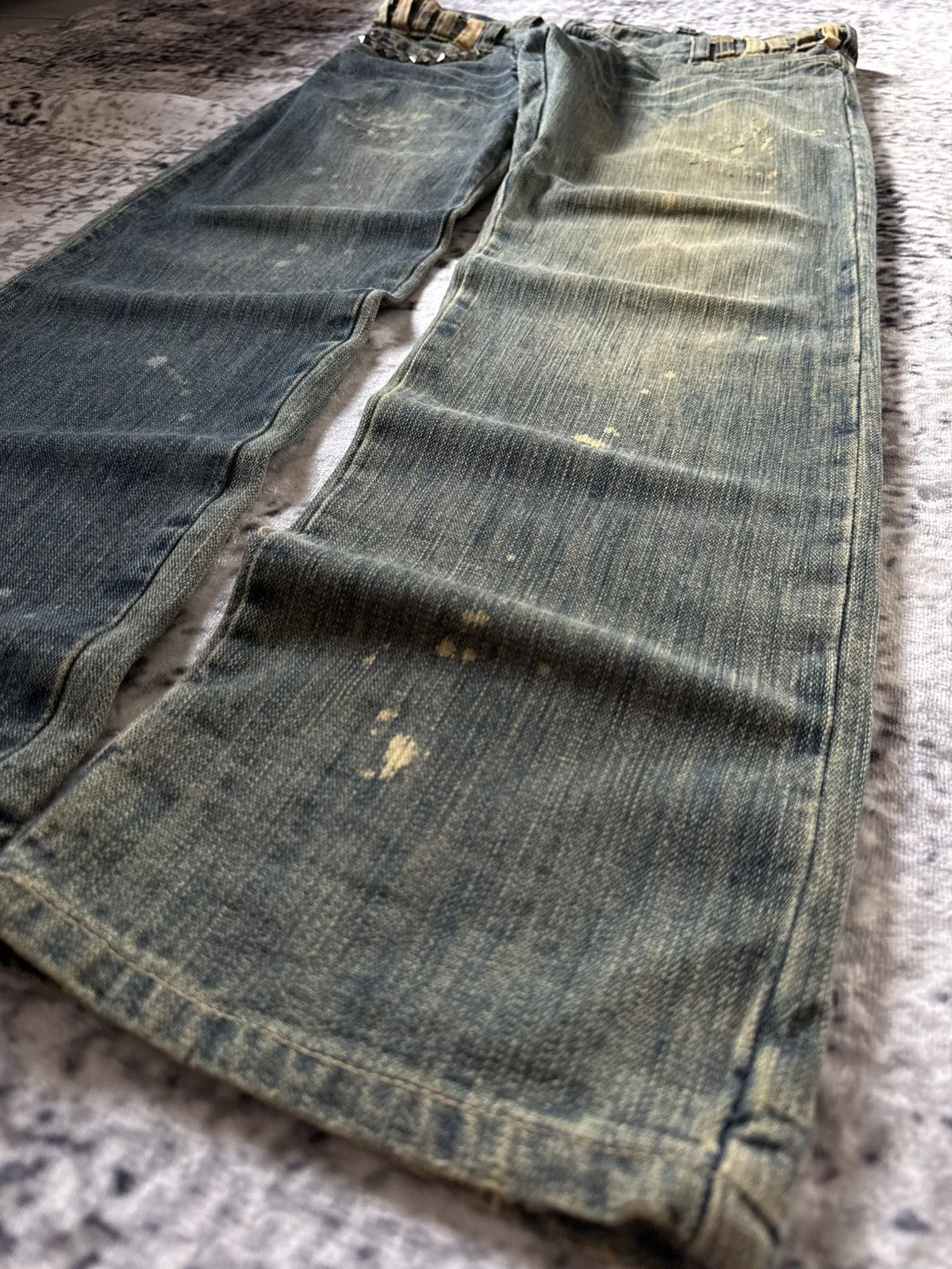 20471120 Gumu Japan Green Mud Wash Double Waist Double Studs Jeans Size US 32 / EU 48 - 11 Thumbnail